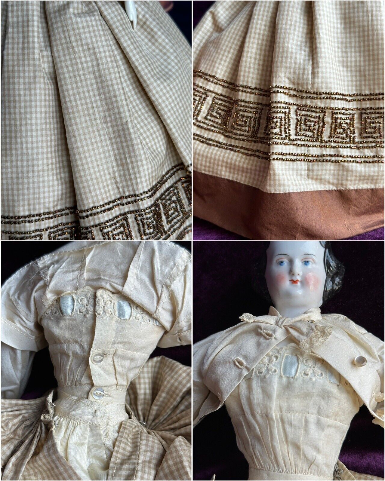 Antique German 17” Flat Top Highbrow Brunette China Head Doll