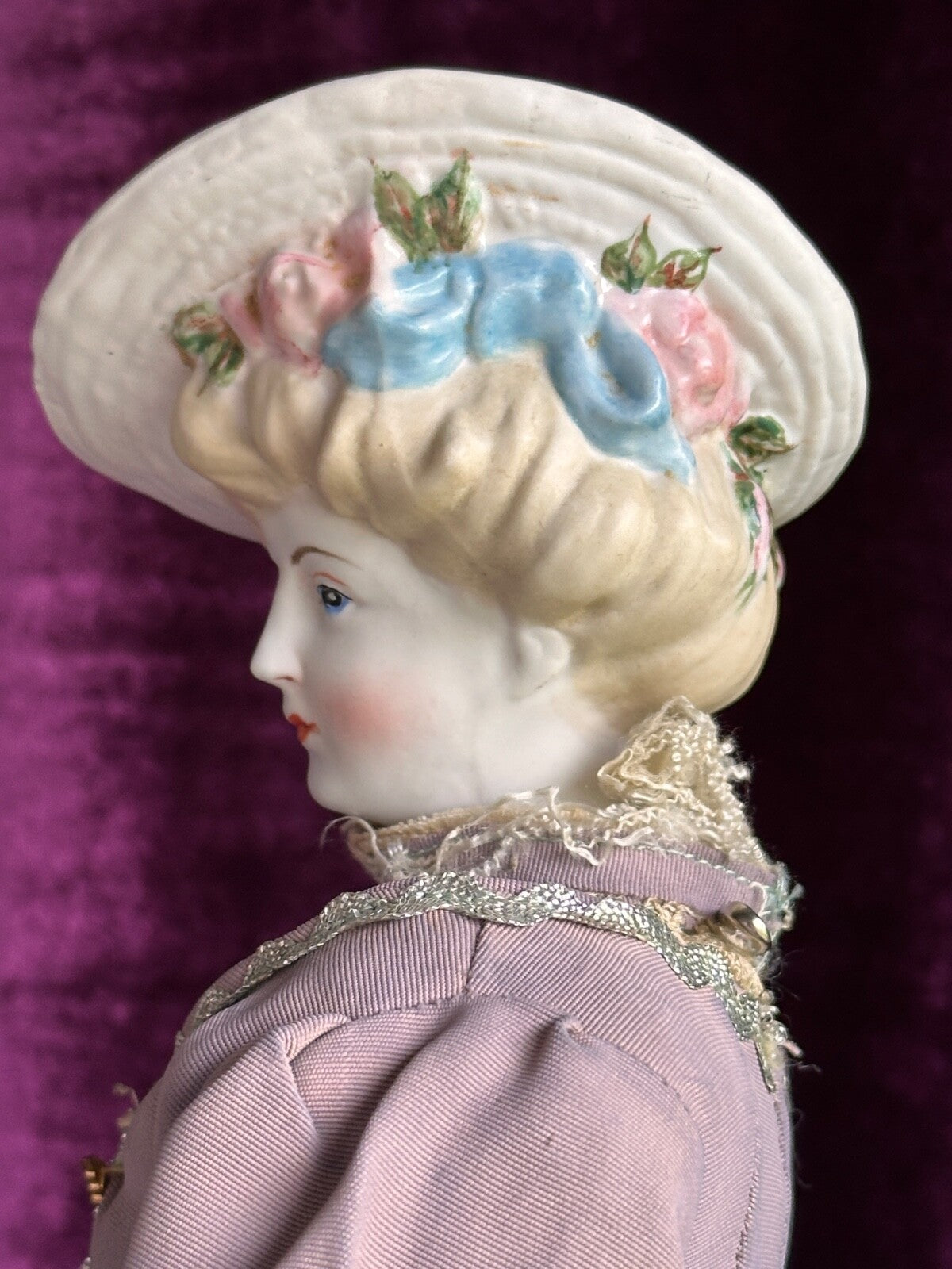 Vintage Porcelain 17” Emma Clear Gibson Girl Lady Doll with Molded Hat