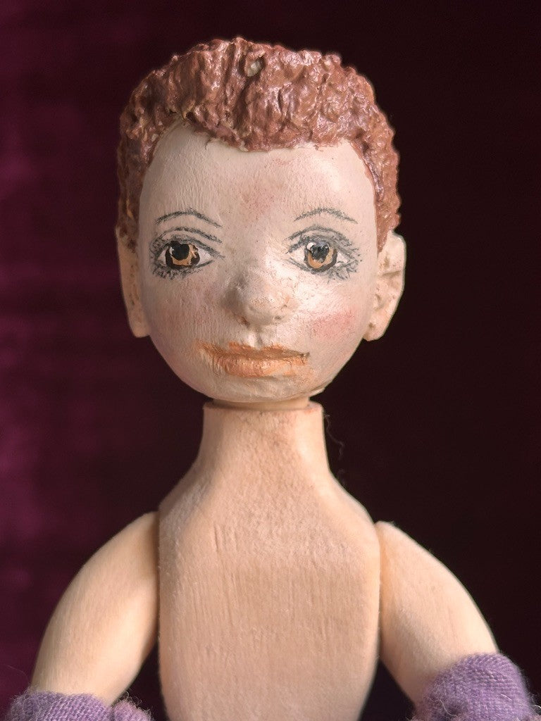 Collectible Handcarved Wooden Hitty's Friend Boy Doll By Artist Connie Hardt