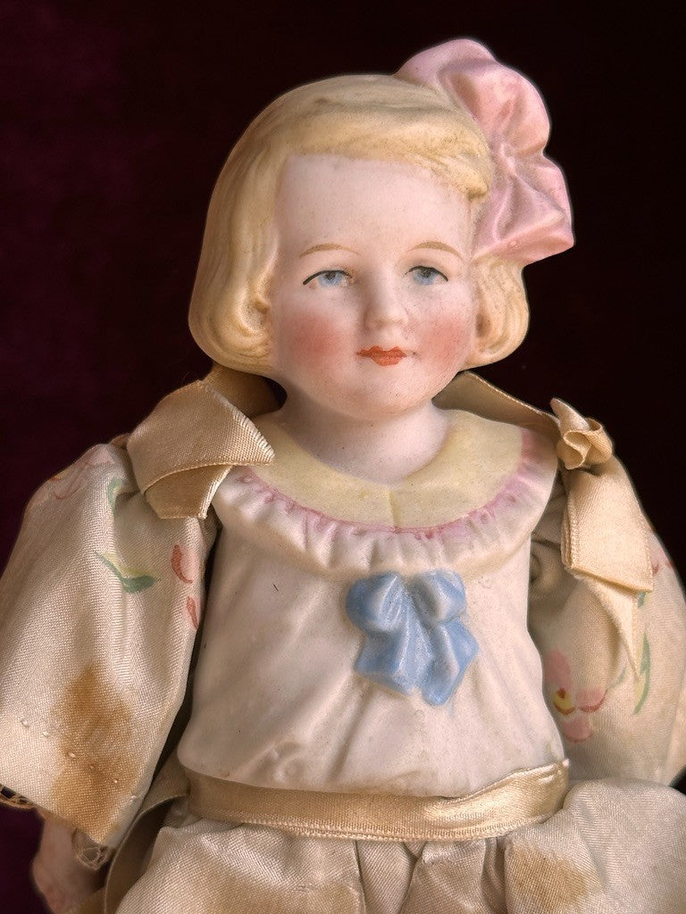 Rare Antique German Hertwig 6.75” Bisque Molded Torso Character Dollhouse Doll