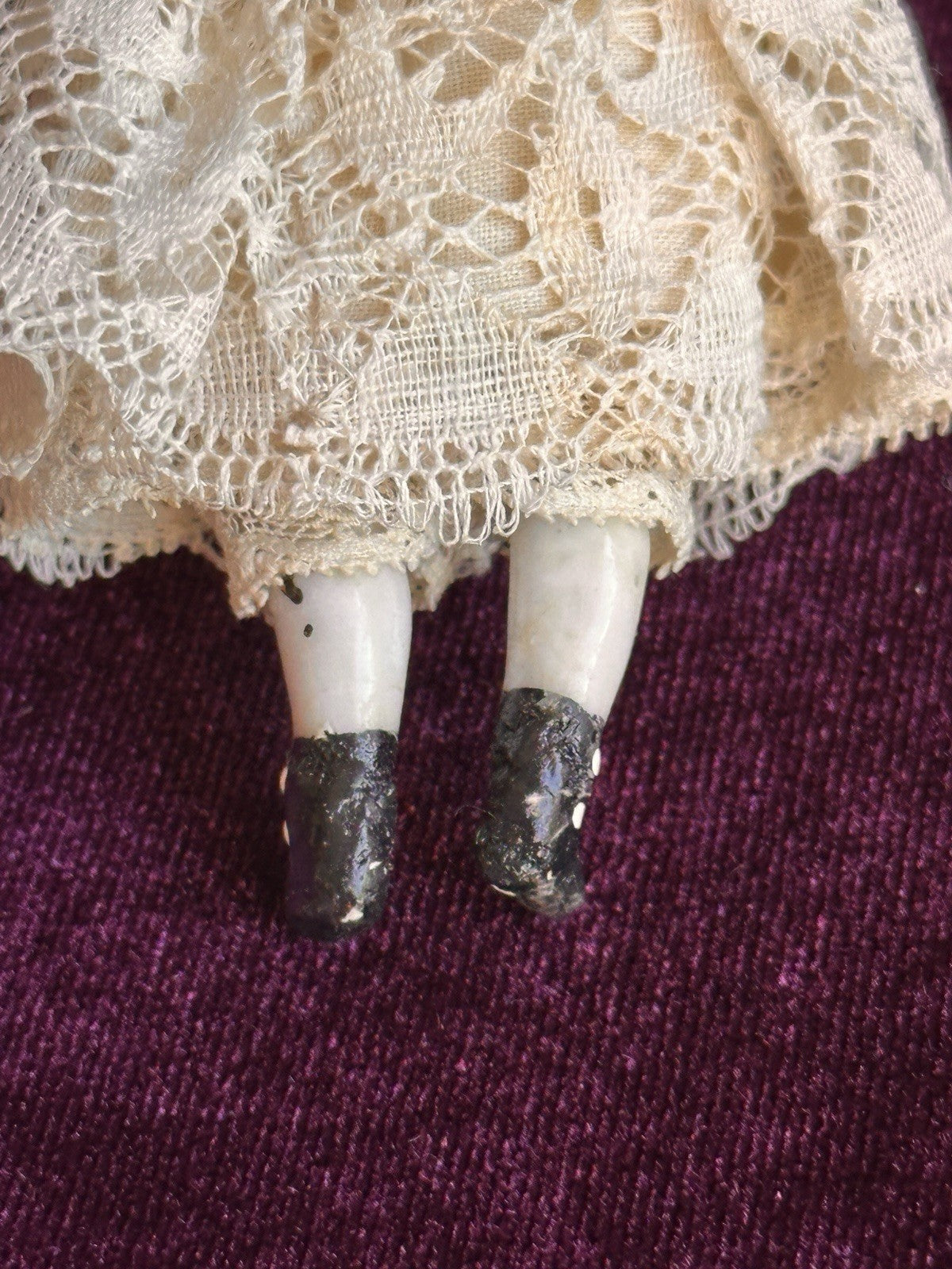 Antique German 4” Primitive Bisque Cloth Miniature Dollhouse China Doll