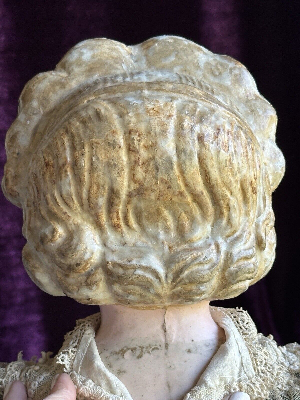 Large Antique German 29” Wax Over Papier Mache Pumpkin Head Doll