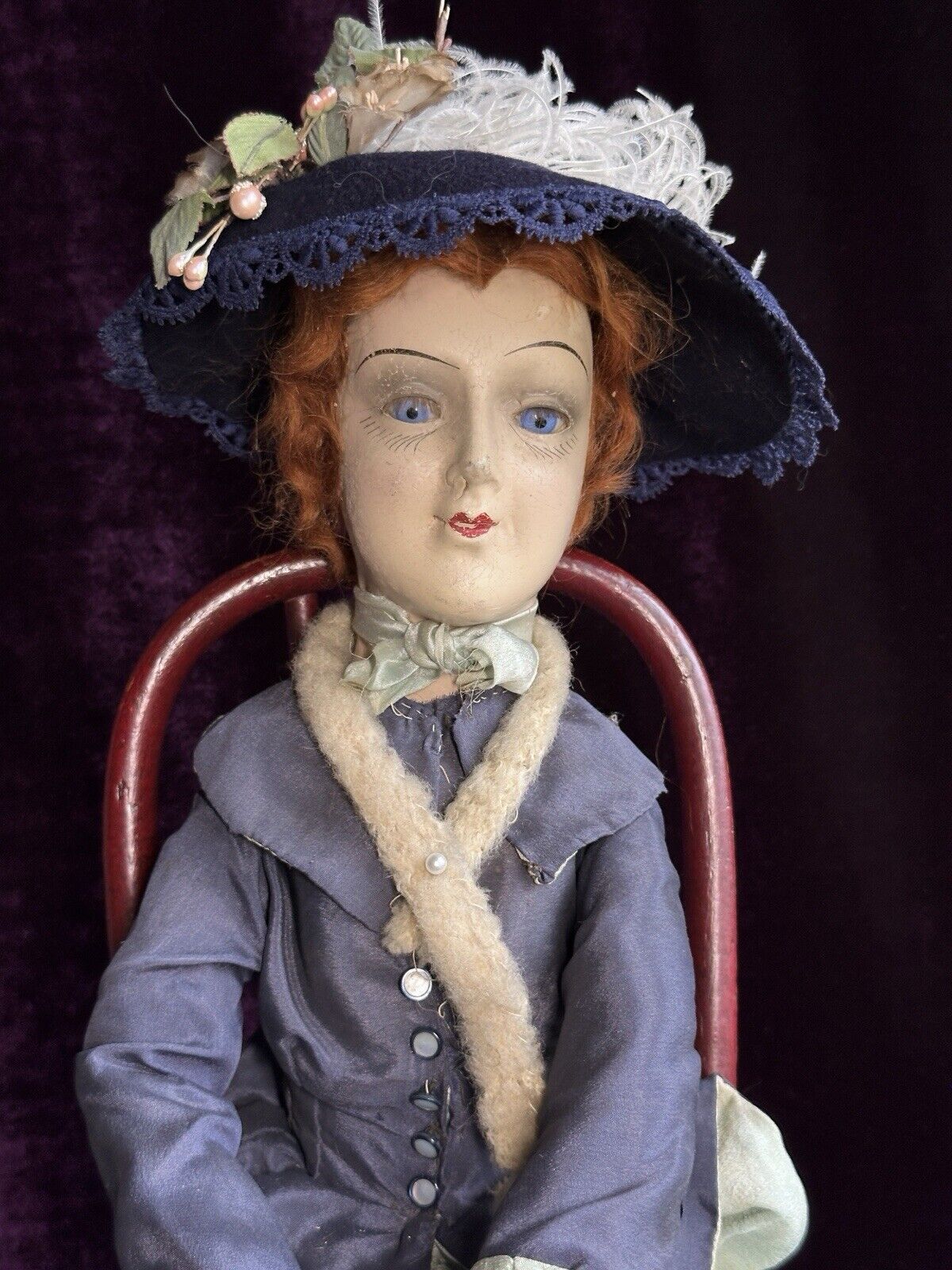 Rare Antique 27" Composition Cloth Art Deco Style French Boudoir Doll Glass Eye