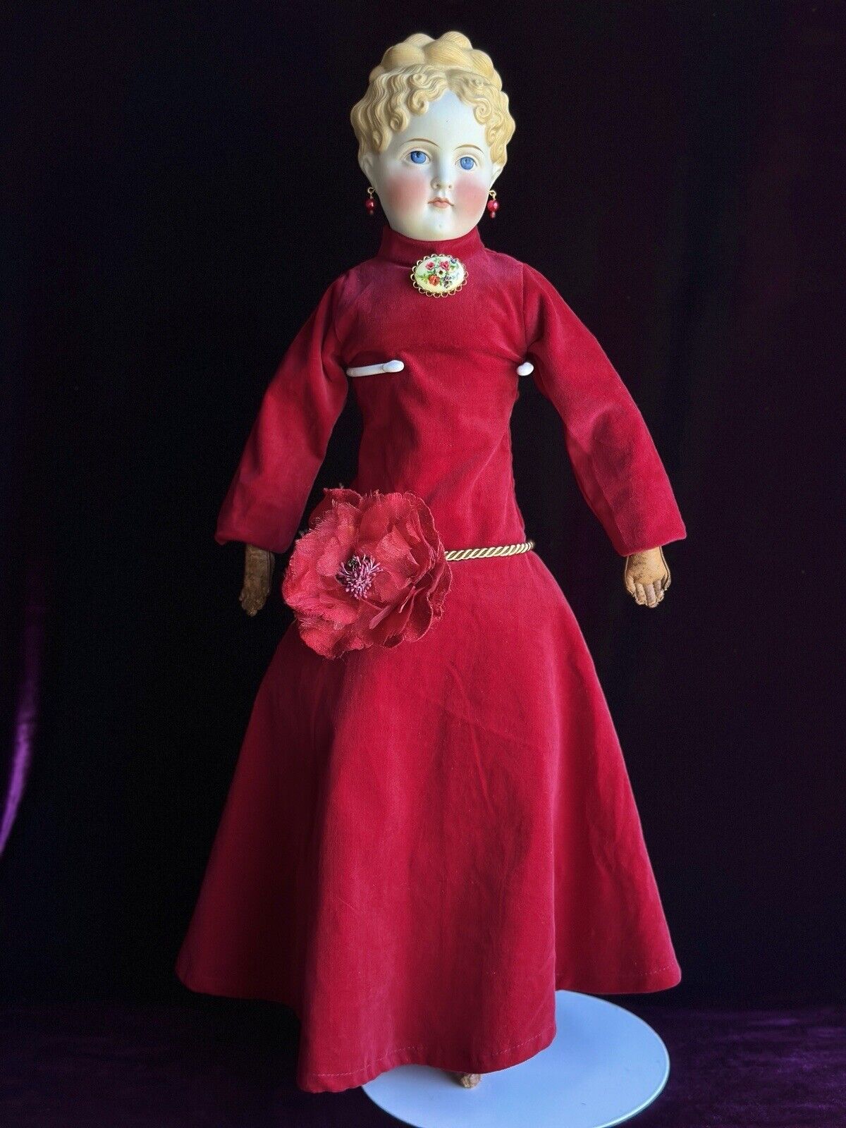 Very Rare Antique German 22” Parian Bisque Turned Head Pierced Ears Lady Doll