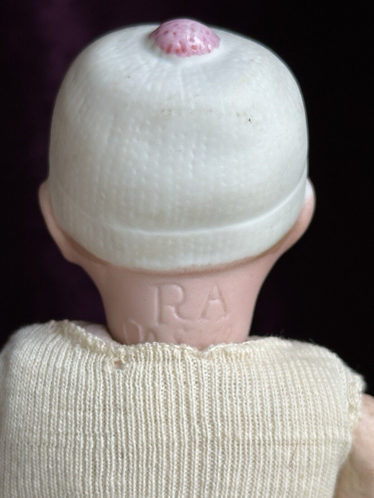 Antique German 8” Theodor Recknagel 28 Bisque Head Molded Hat Girl Baby Doll