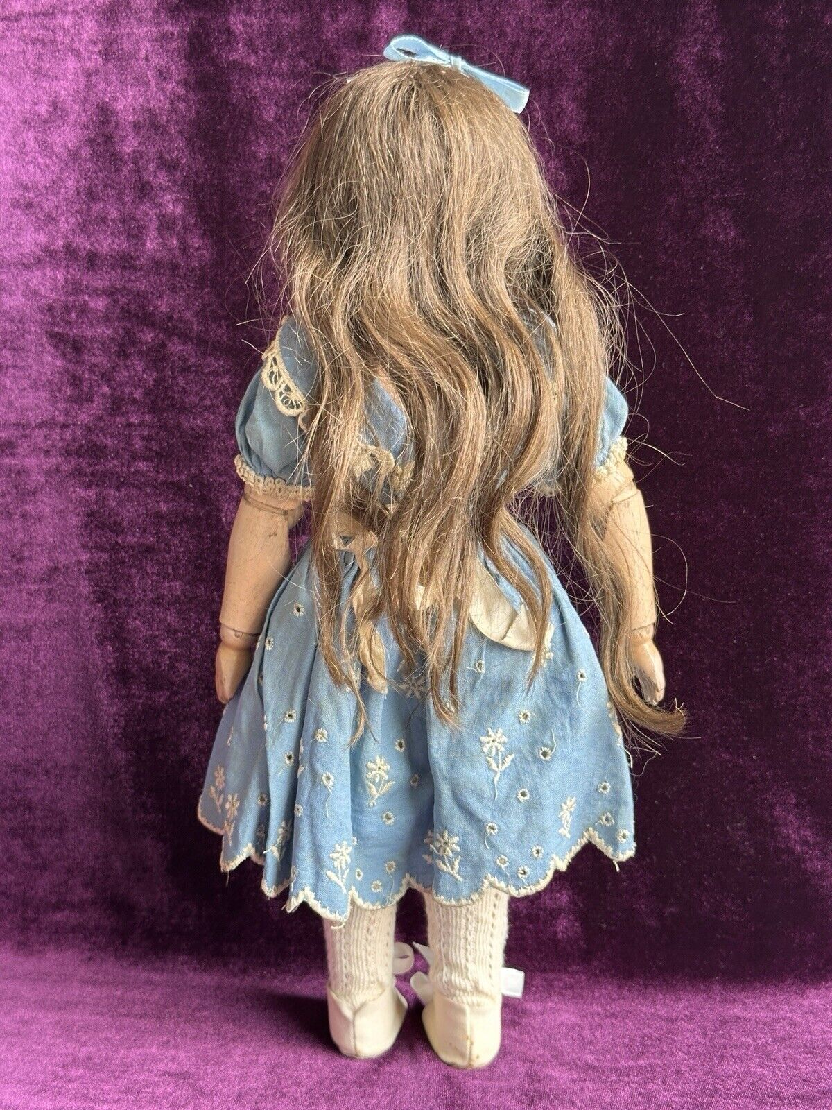 Antique 14” American Schoenhut Model 312 Wood Carved Spring Jointed Girl Doll