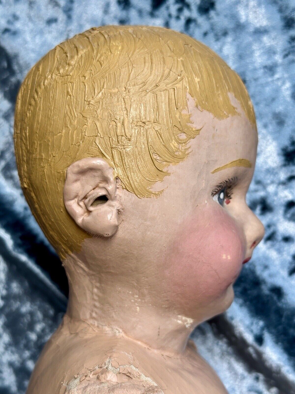 Large Antique American 25” Martha Chase Stockinette Oil Painted Baby Doll