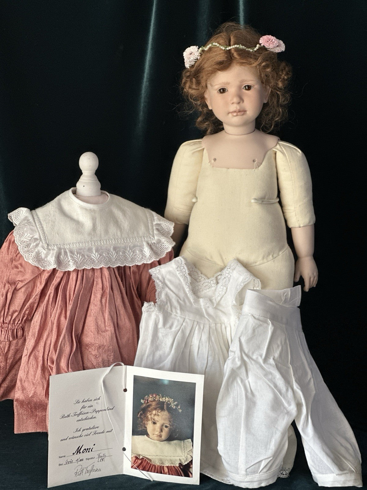 Collectible Artist 22” Porcelain Doll “Moni” by Ruth Treffeisen LE 1/100 COA