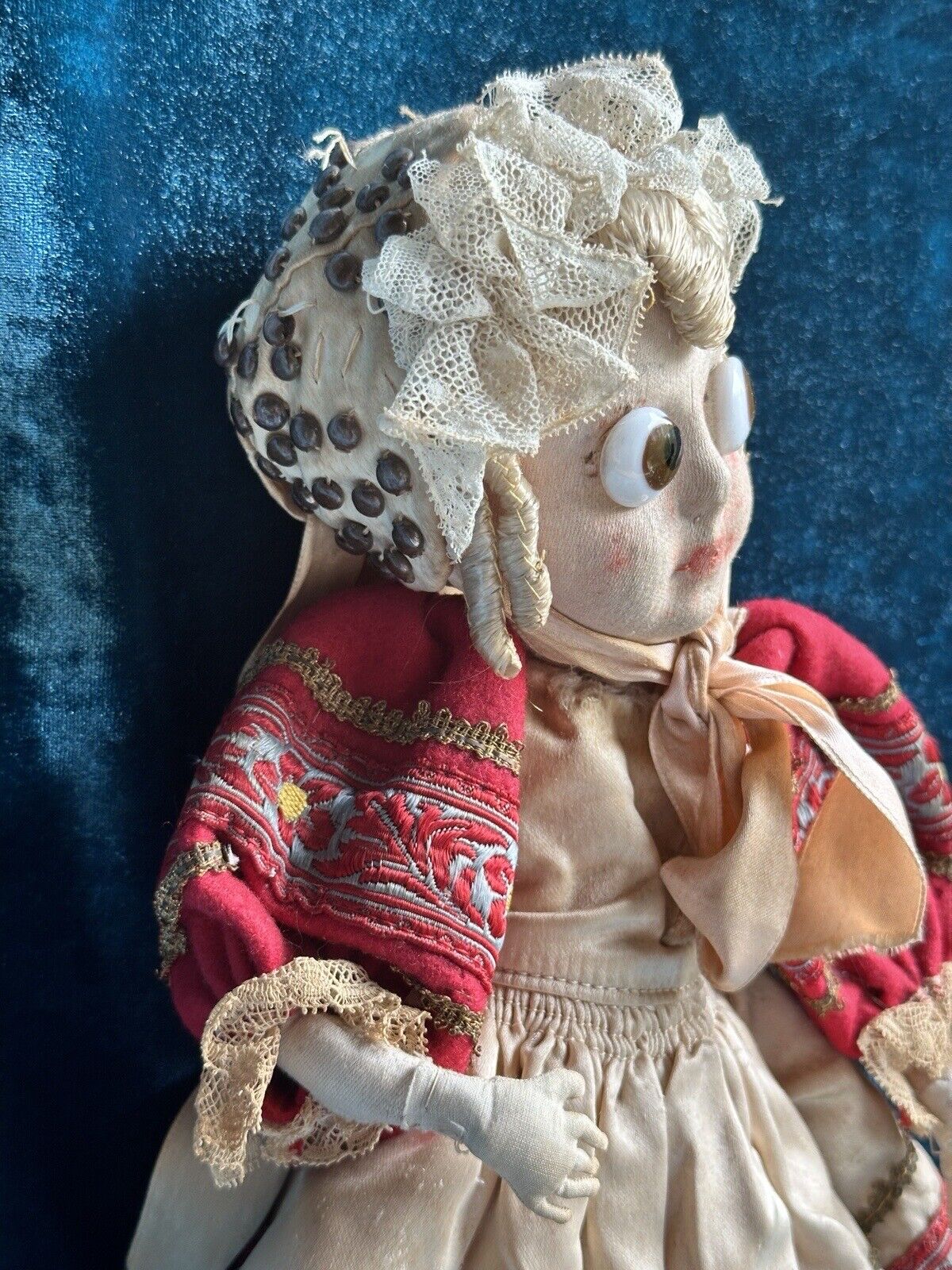 Pair of Rare 13” Antique French Calvaire Cloth Googly Eyes Dolls