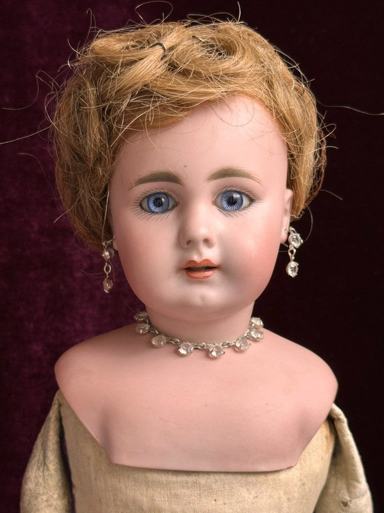 Early Antique German 20.5” Simon Halbig 939 Bisque Shoulder Head Leather Doll