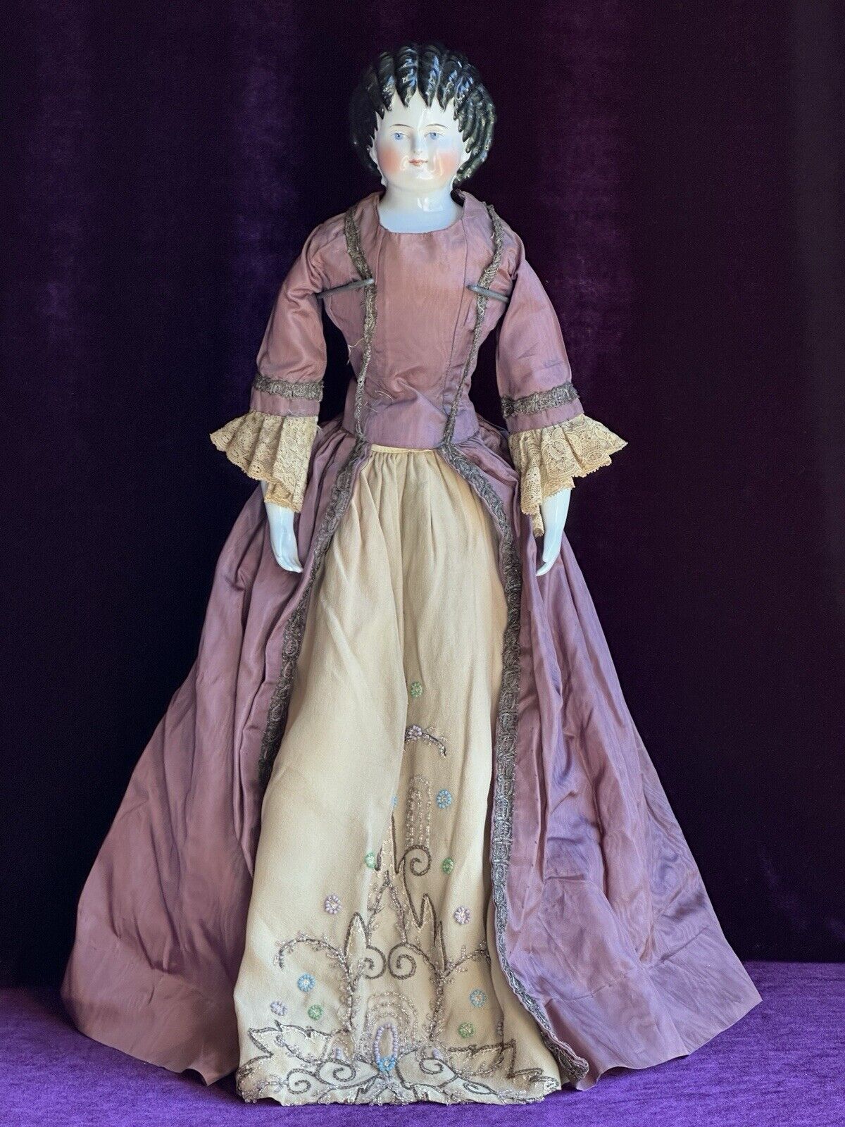 Rare Antique German 22” Alt Beck Gottschalk Curly Top Brunette China Head Doll