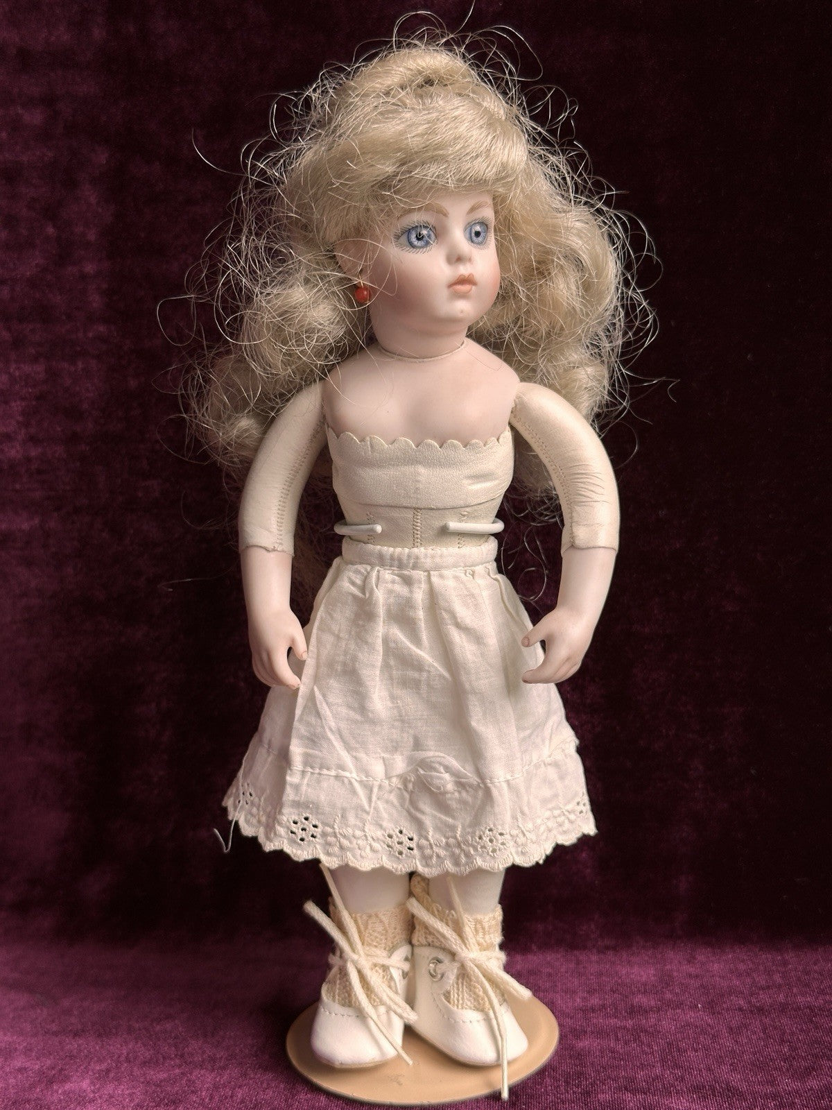 Vintage 9” Artist Reproduction of Antique French Bru Jne Porcelain Leather Doll