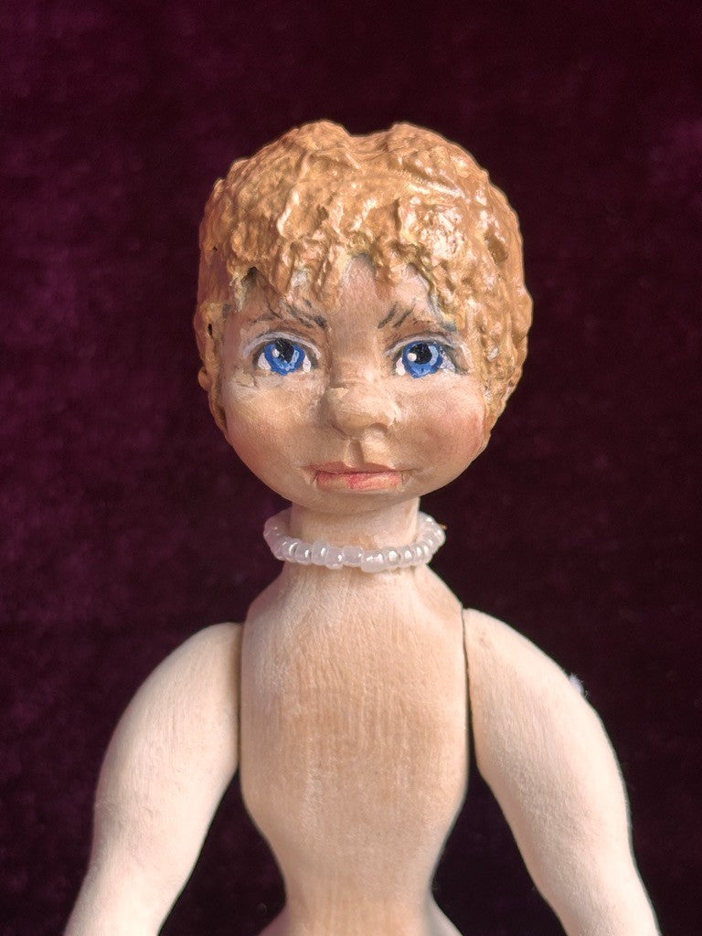 Collectible Handcarved 6.75" Wooden Hitty Girl Doll By Artist Connie Hardt