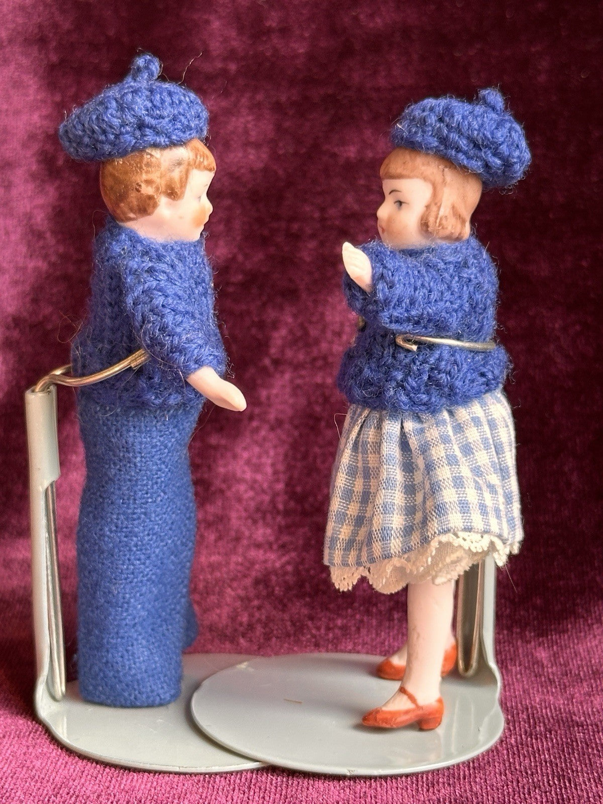 Lot of 2 Antique German Hertwig Miniature All Bisque Flapper Dollhouse Dolls