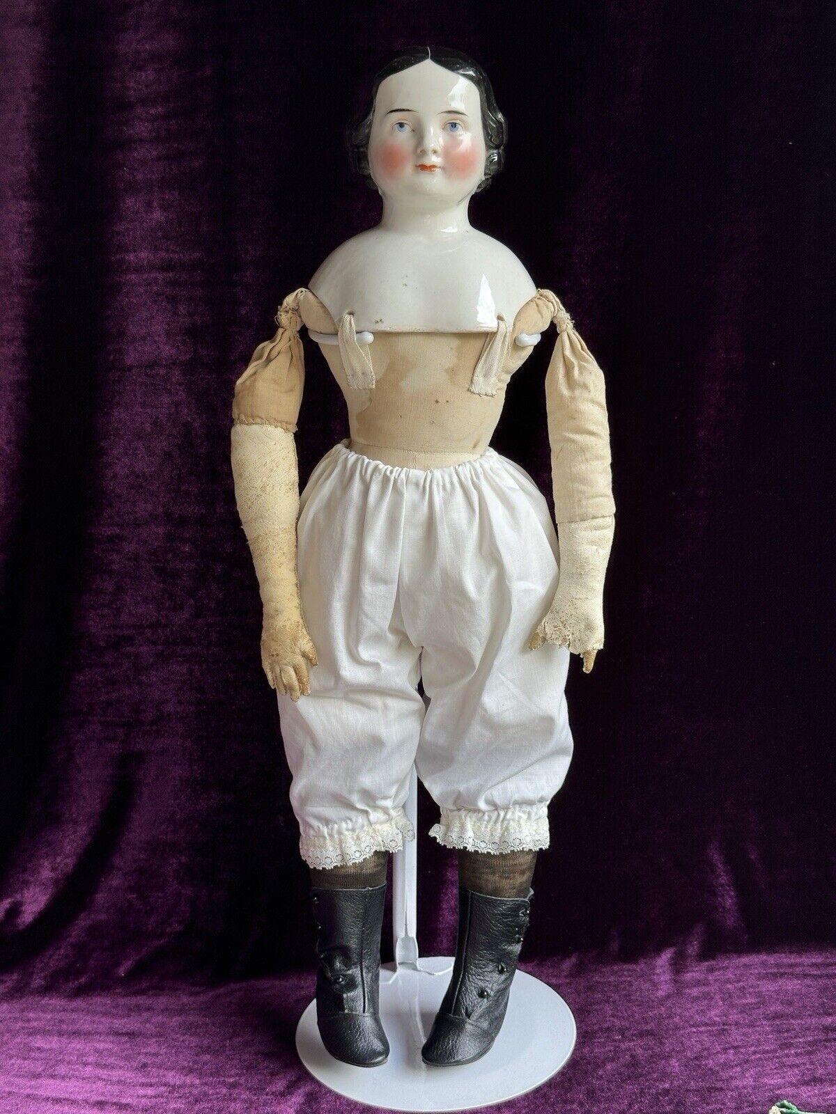 Antique German 23” Kister Flat Top High Brow China Shoulder Head Doll