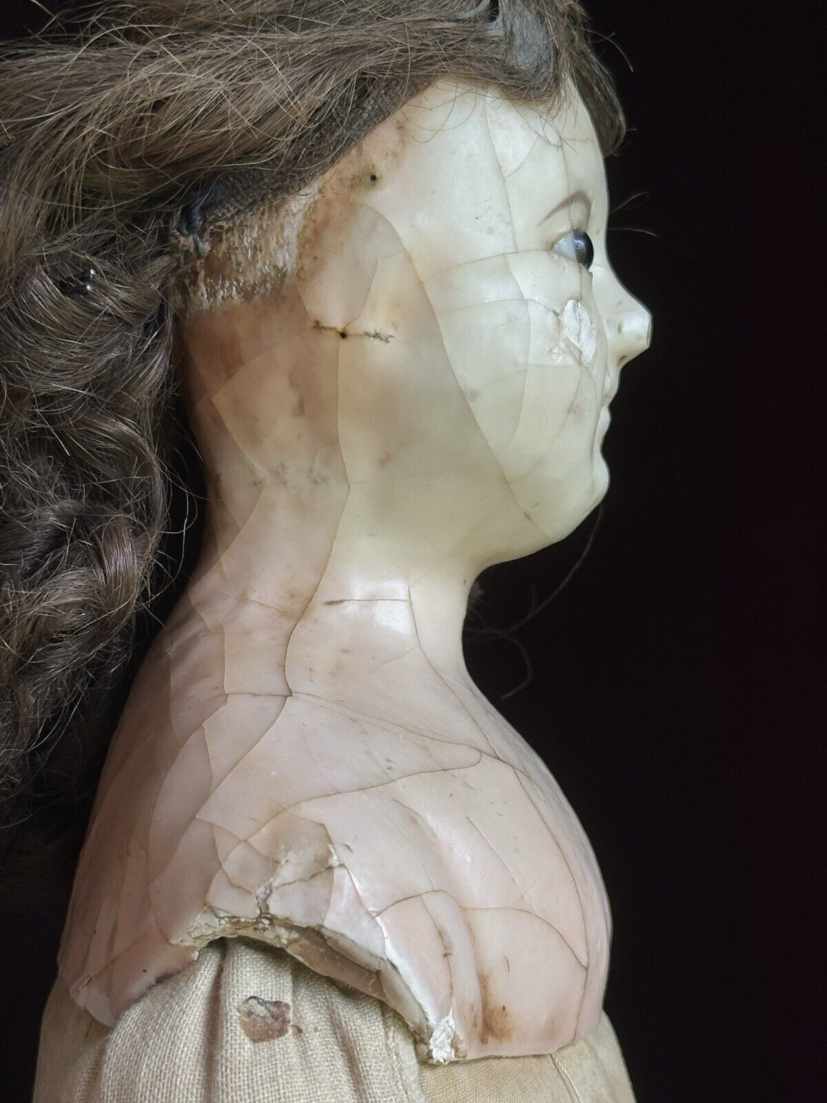 Antique English (?) Mad Alice 24” Wax Shoulder Head Victorian Doll