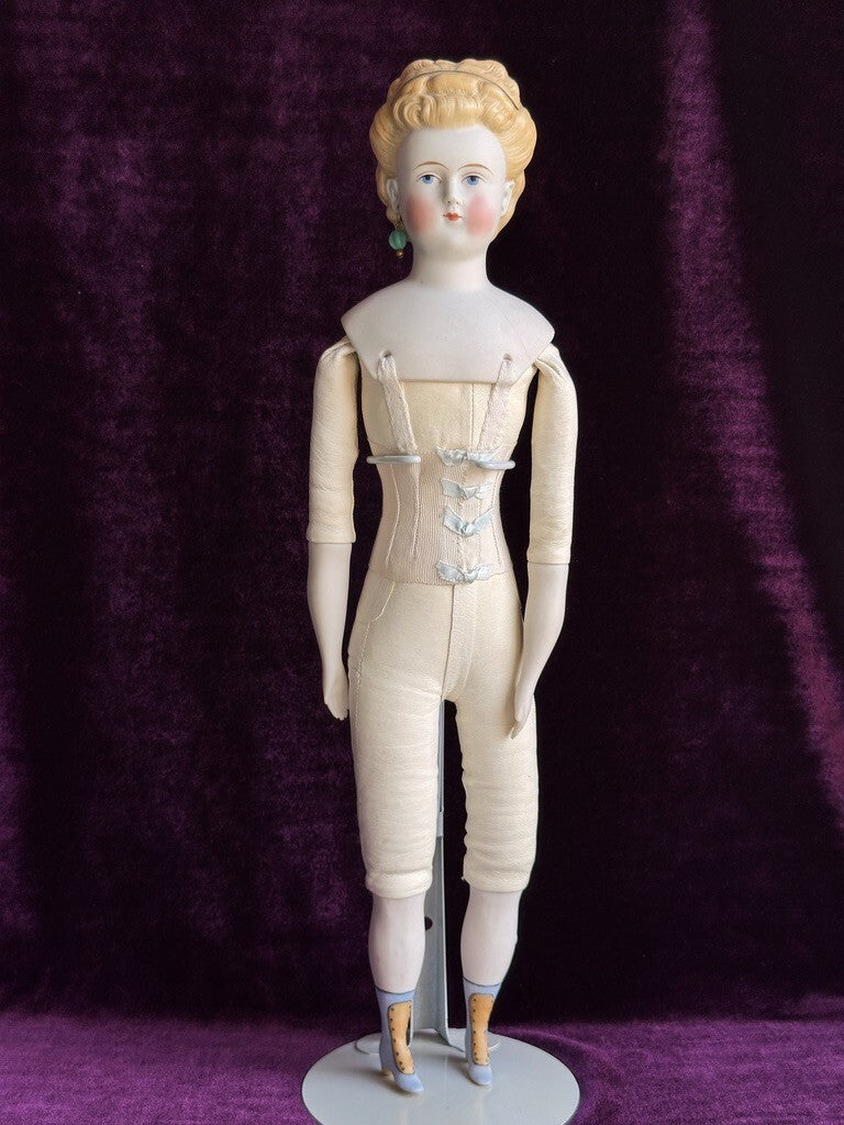 Antique German 16.5” Parian China Bisque Shoulder Head Fashion Doll