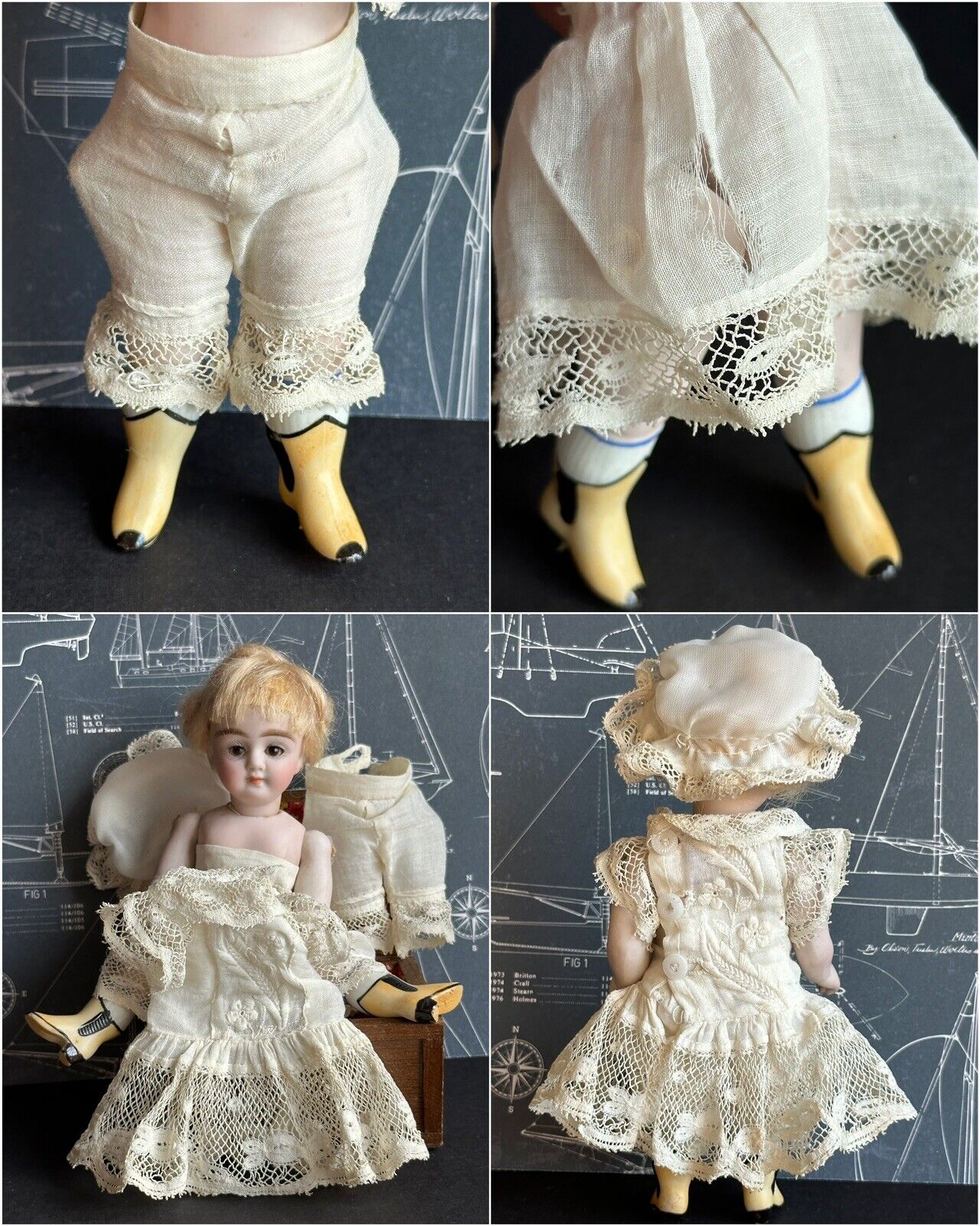 Rare Antique German 6” All Bisque Gebruder Kuhnlenz 96 Mignonette Doll
