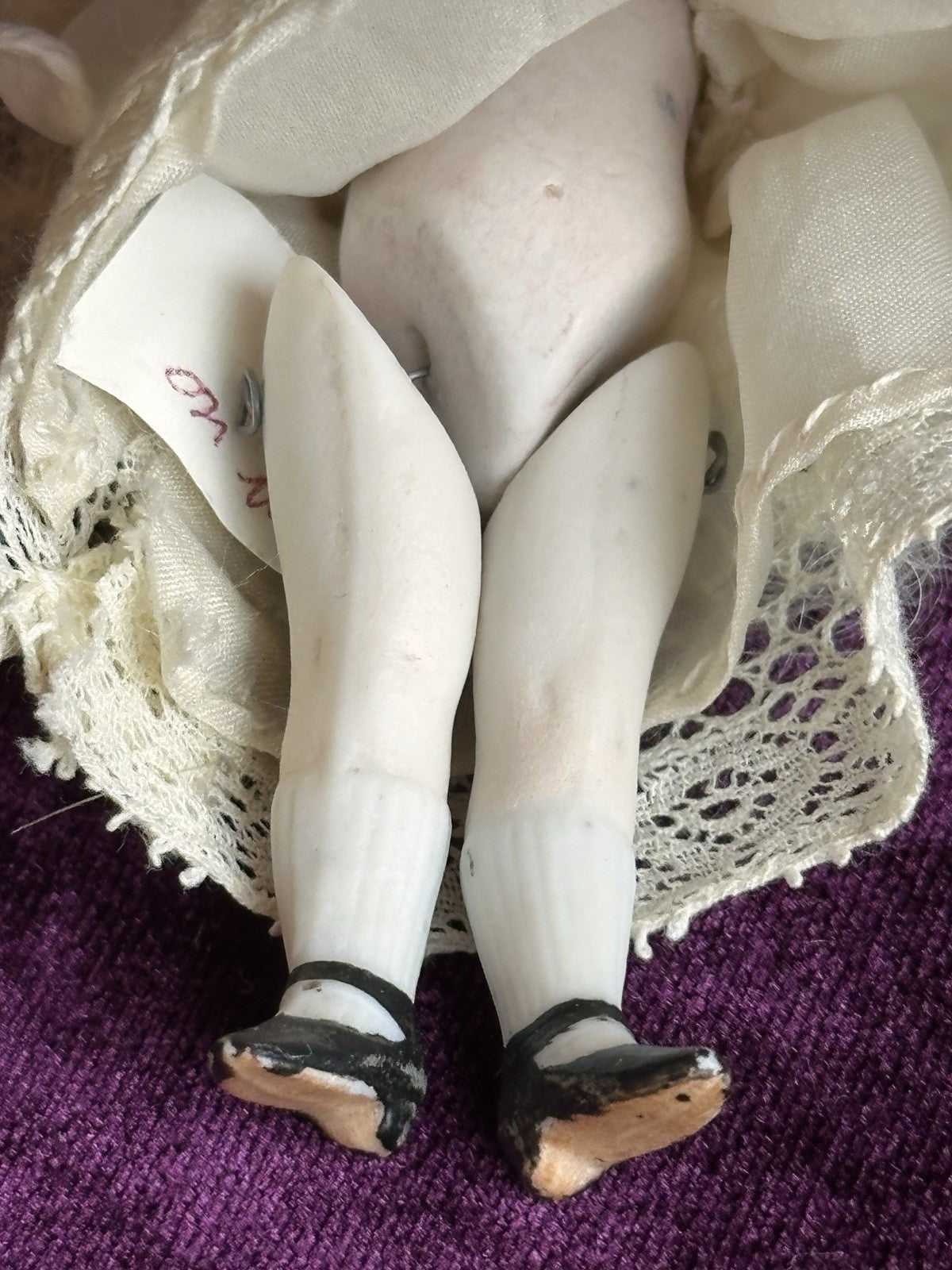 Antique German Easter Egg with All Bisque Miniature 3.25” Mignonette Doll