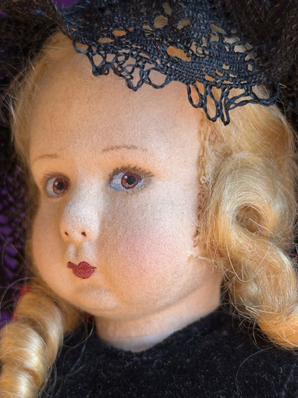 Vintage 12” Italian Alma (?) All Original Felt Cloth Doll