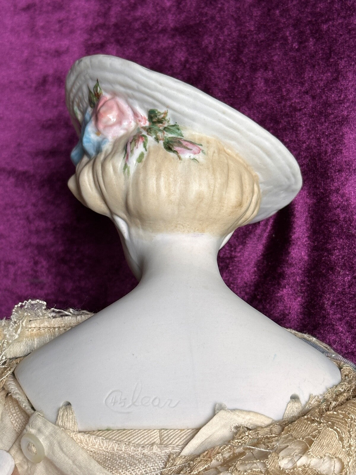 Vintage Porcelain 17” Emma Clear Gibson Girl Lady Doll with Molded Hat