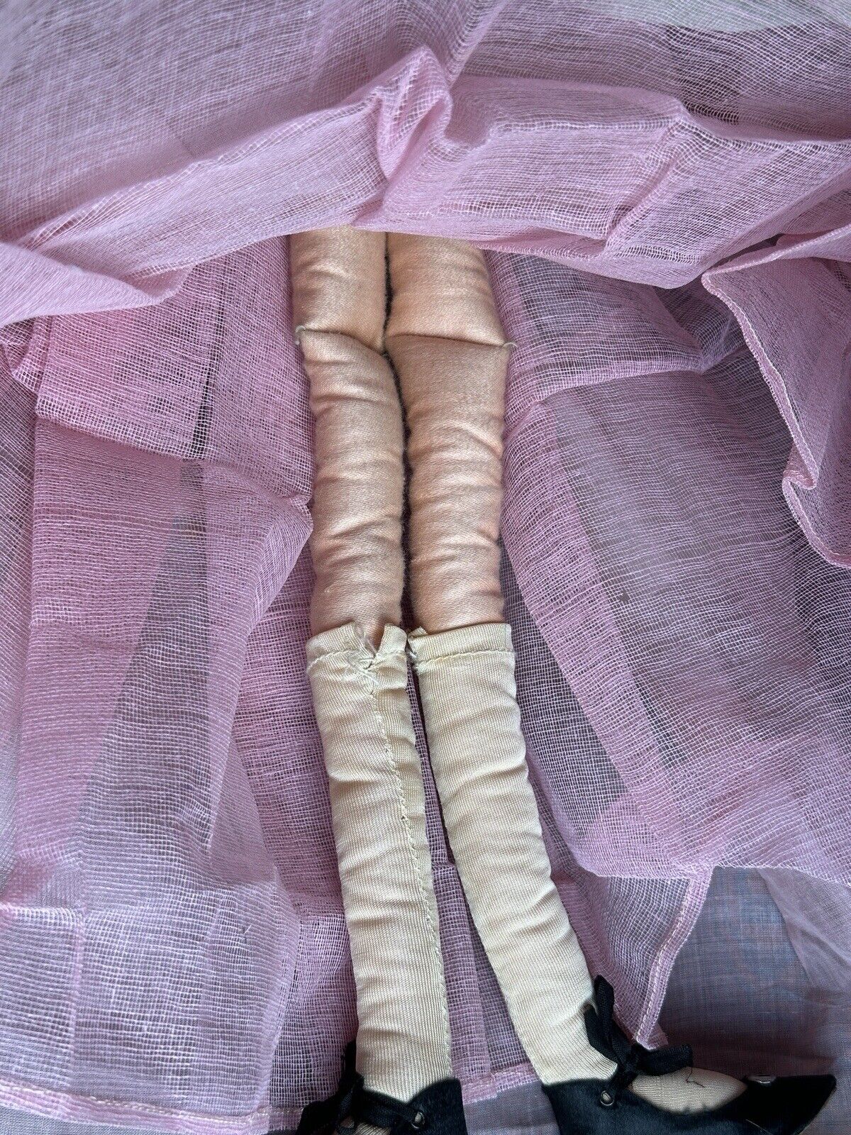 Antique Art Deco 29” French Boudoir Flapper Cloth Face Mask Doll