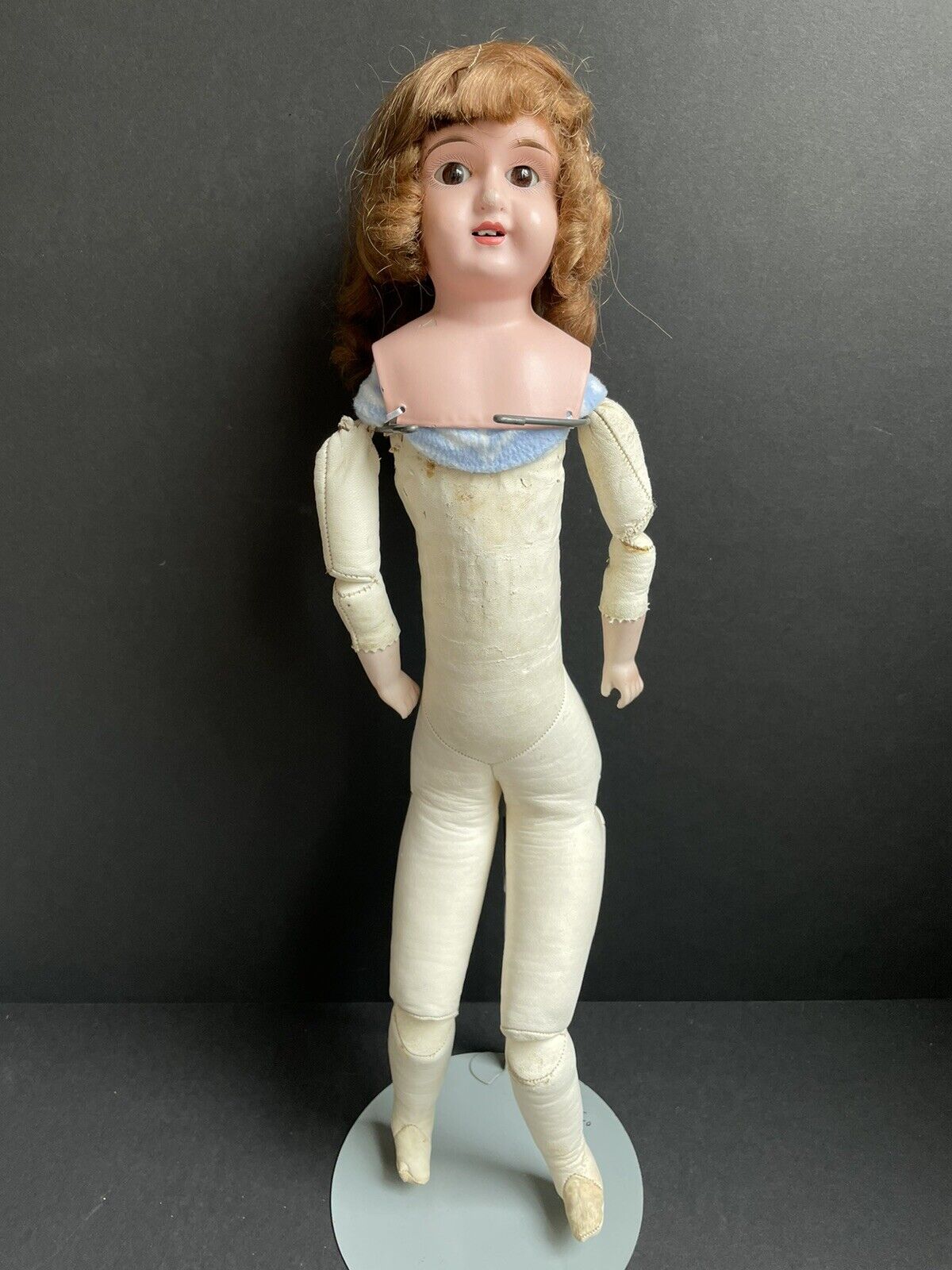 Antique German 22” Alfred Heller (?) Metal Head Glass Eyes Doll