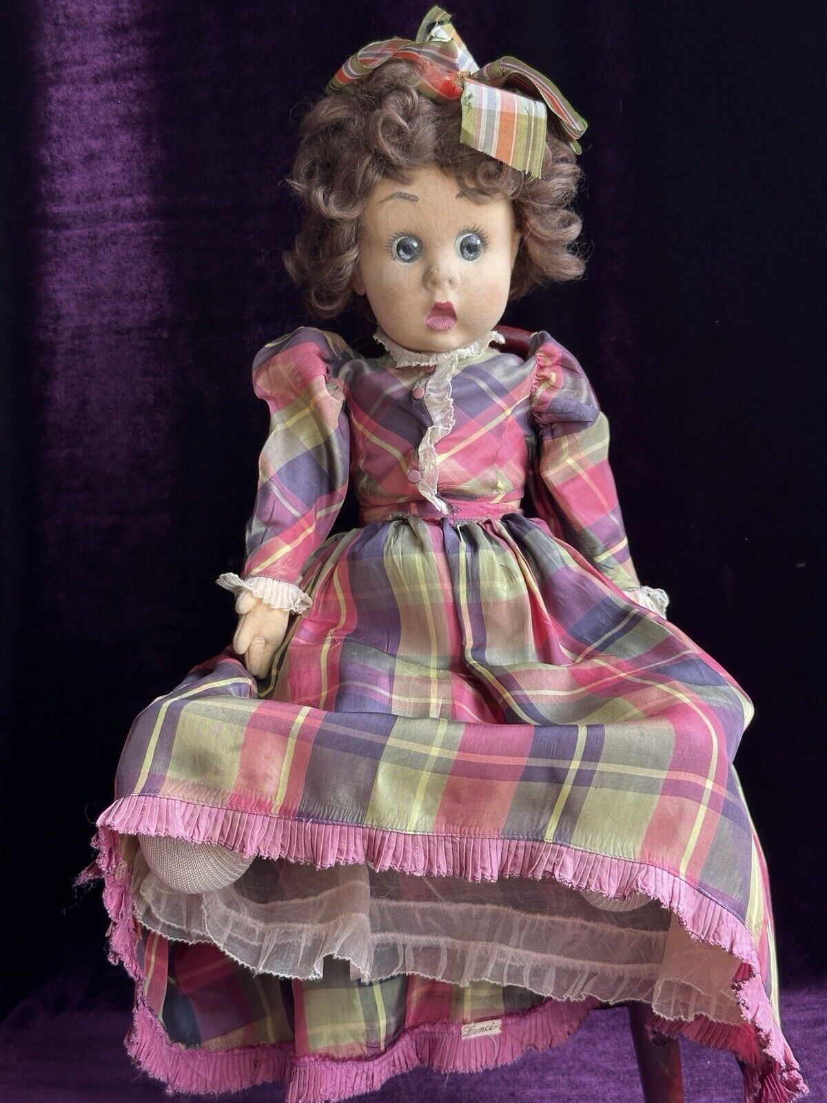 Rare Vintage Italian 20” Original Lenci Googly Eyes Felt Doll Tagged Outfit