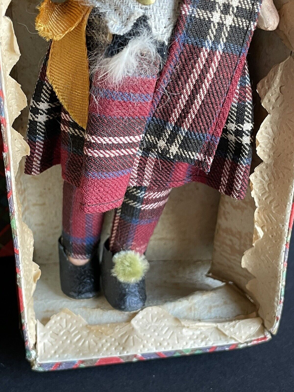 Antique German (?) 8” All Bisque Scottish Boy Doll in Original Box