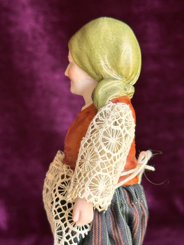 Pair Antique German Hertwig 6.5” Bisque Molded Torsos Character Dollhouse Dolls
