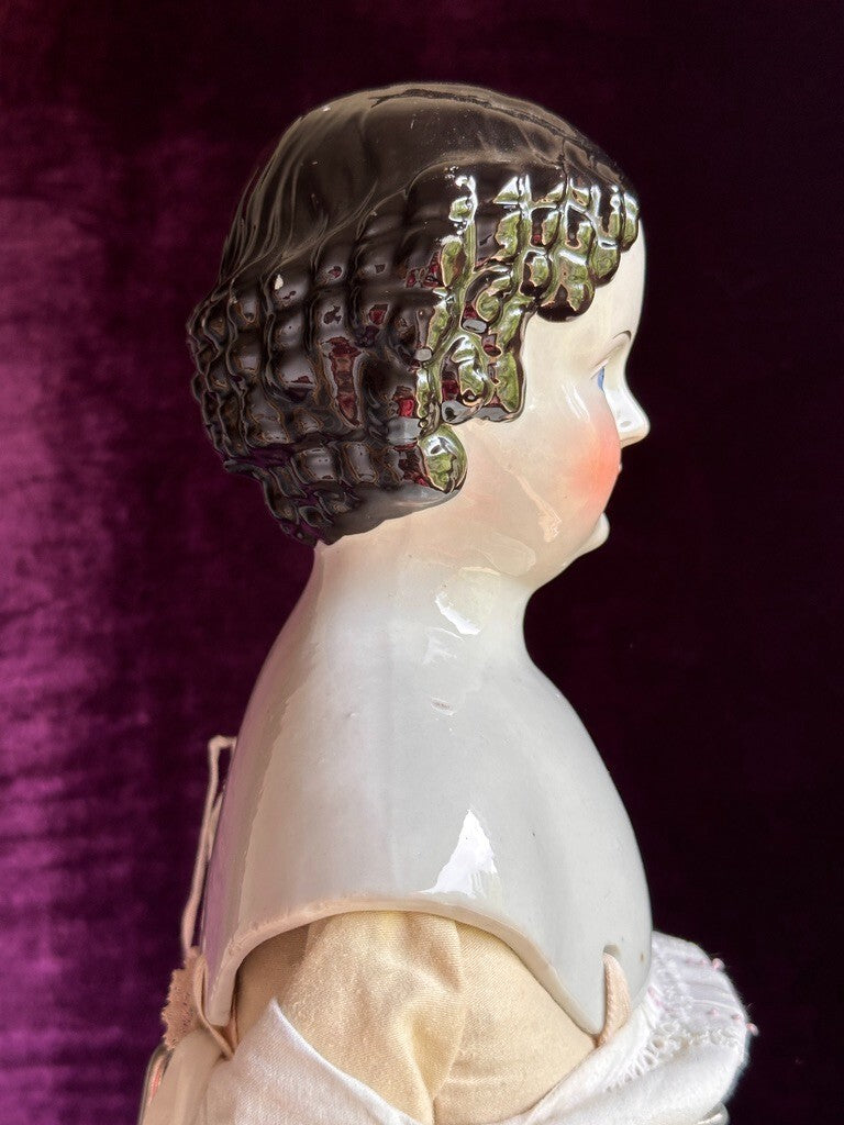 Large Antique German 26" Flat Top Highbrow China Shoulder Head Doll