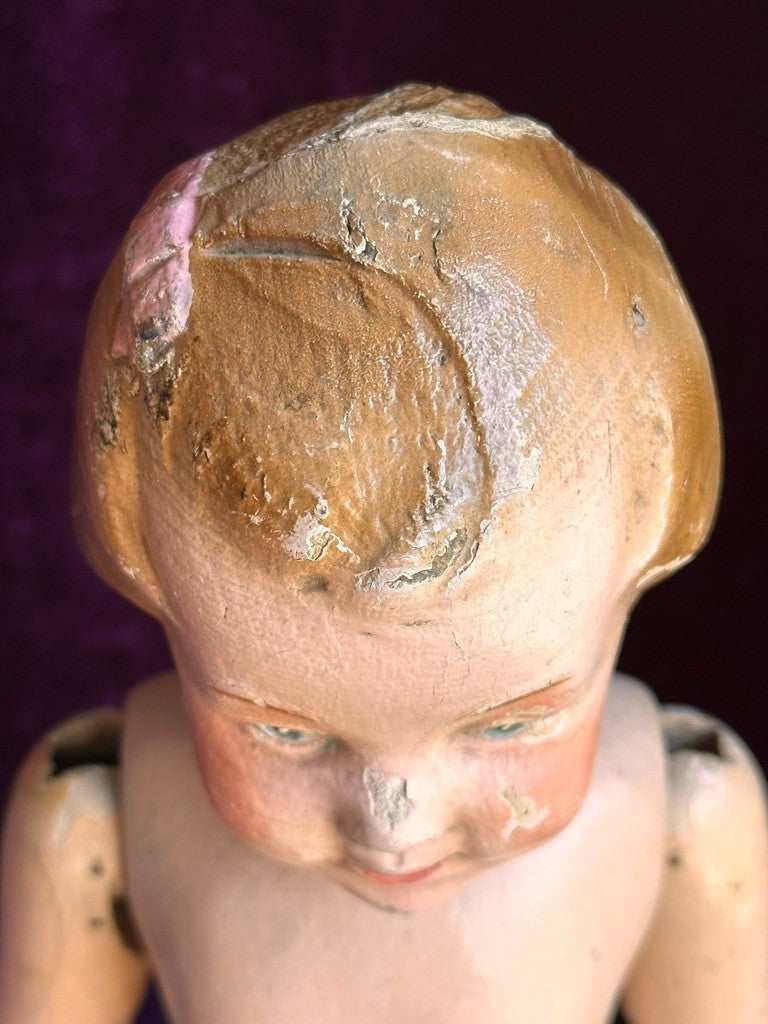 Antique American 15” Schoenhut 101 Series Wooden Jointed Girl Doll Molded Hair