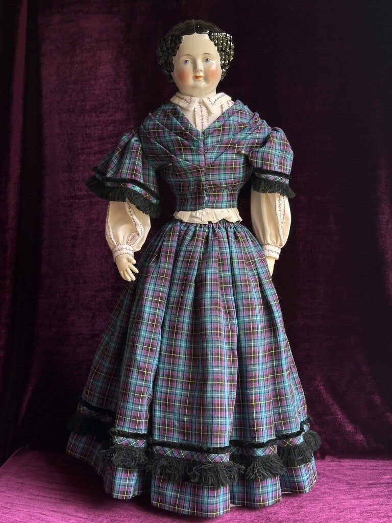 Large Antique German 26" Flat Top Highbrow China Shoulder Head Doll
