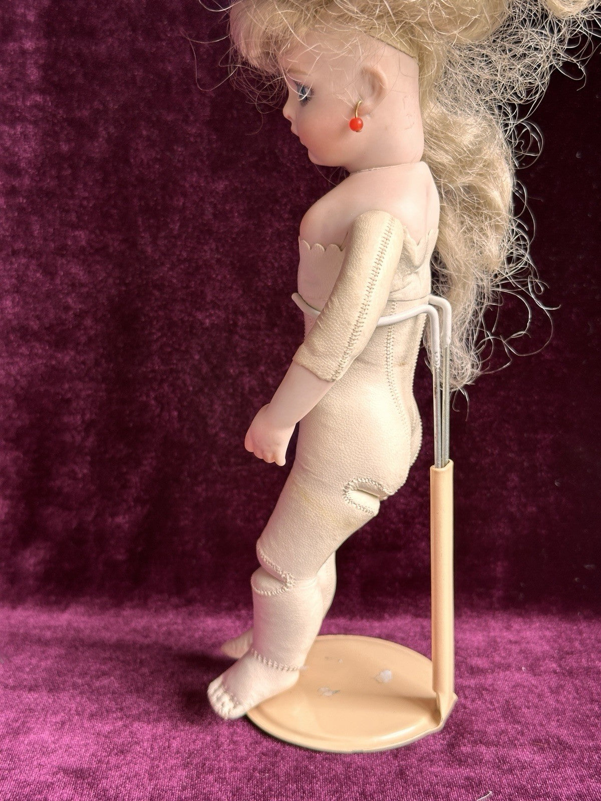 Vintage 9” Artist Reproduction of Antique French Bru Jne Porcelain Leather Doll