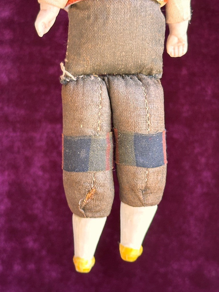 Rare Antique German Hertwig 7.5” Bisque Molded Torso Character Dollhouse Doll