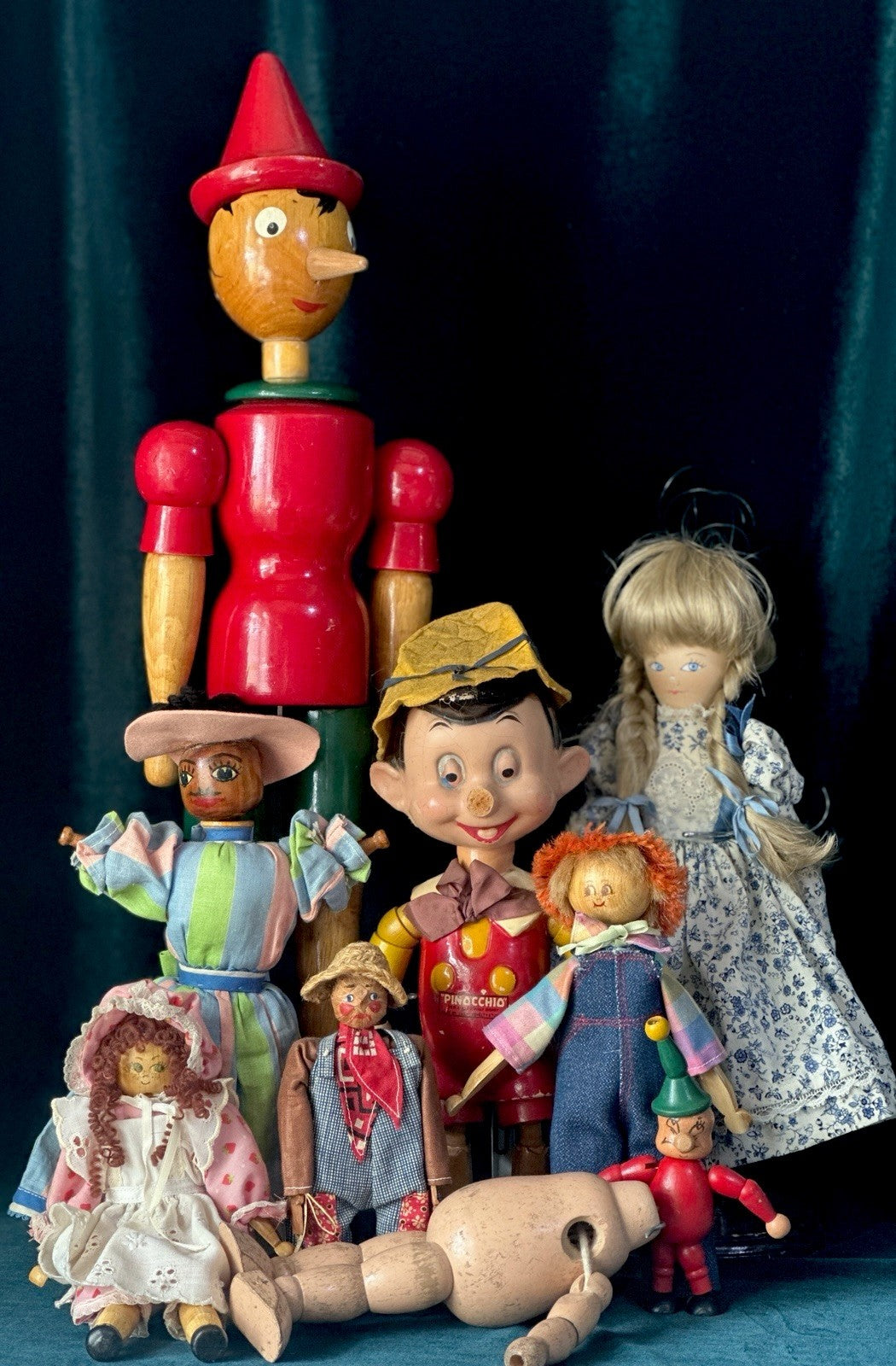 Lot Of 9 Wooden Collectible Dolls Including Ideal Company Disney’s Pinocchio
