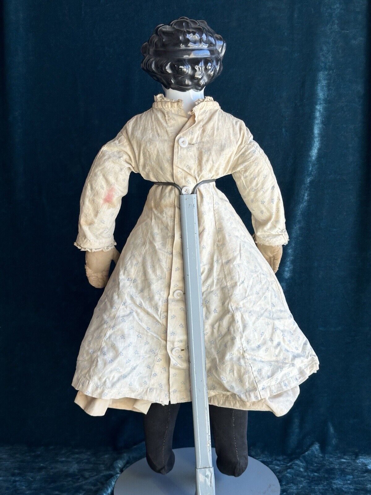 Antique German 26” Dolly Madison China Shoulder Head Doll with Molded Bow