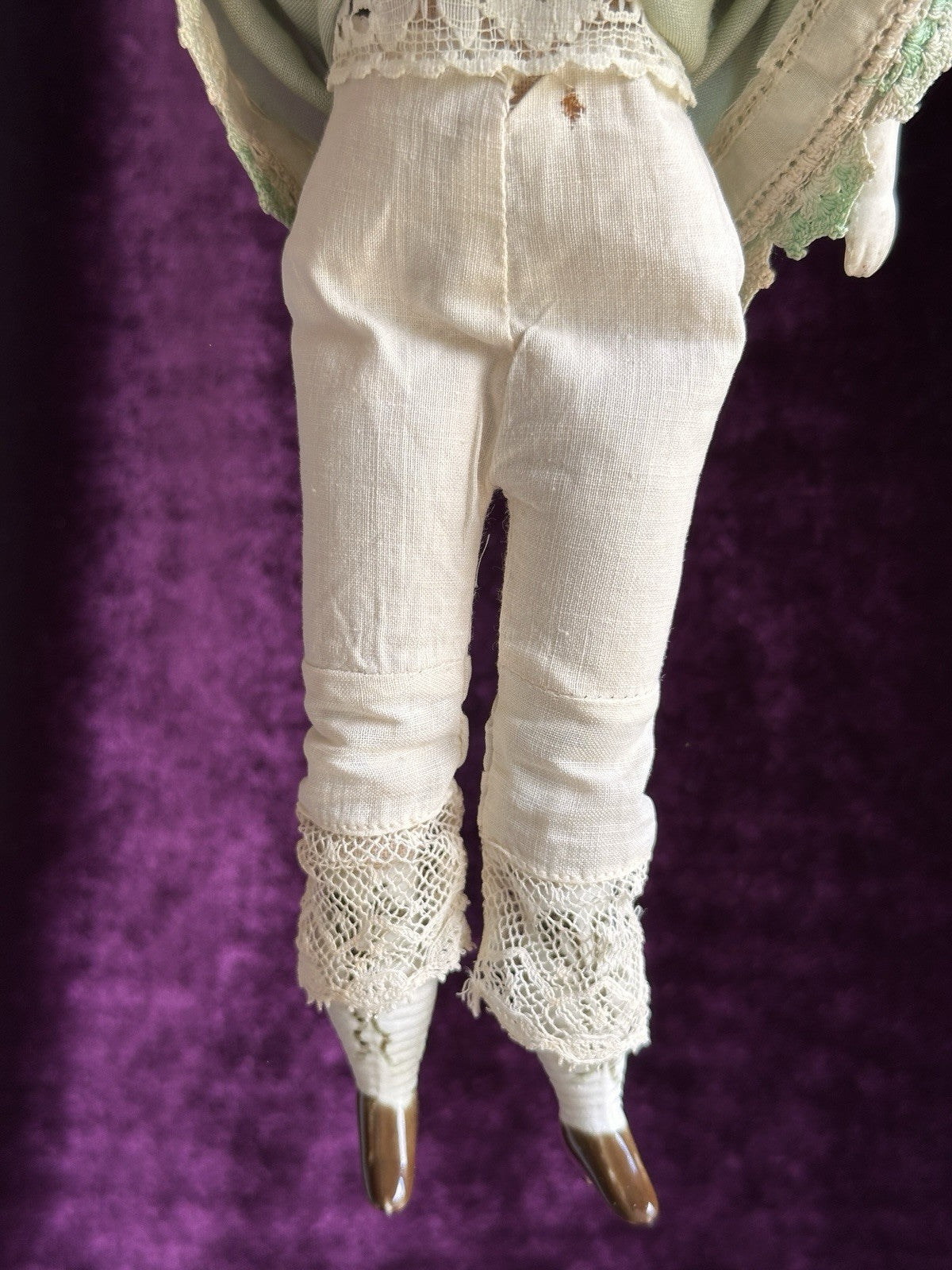 Antique German Hertwig 10.5” Molded Bonnet Parian China Bisque Head Doll