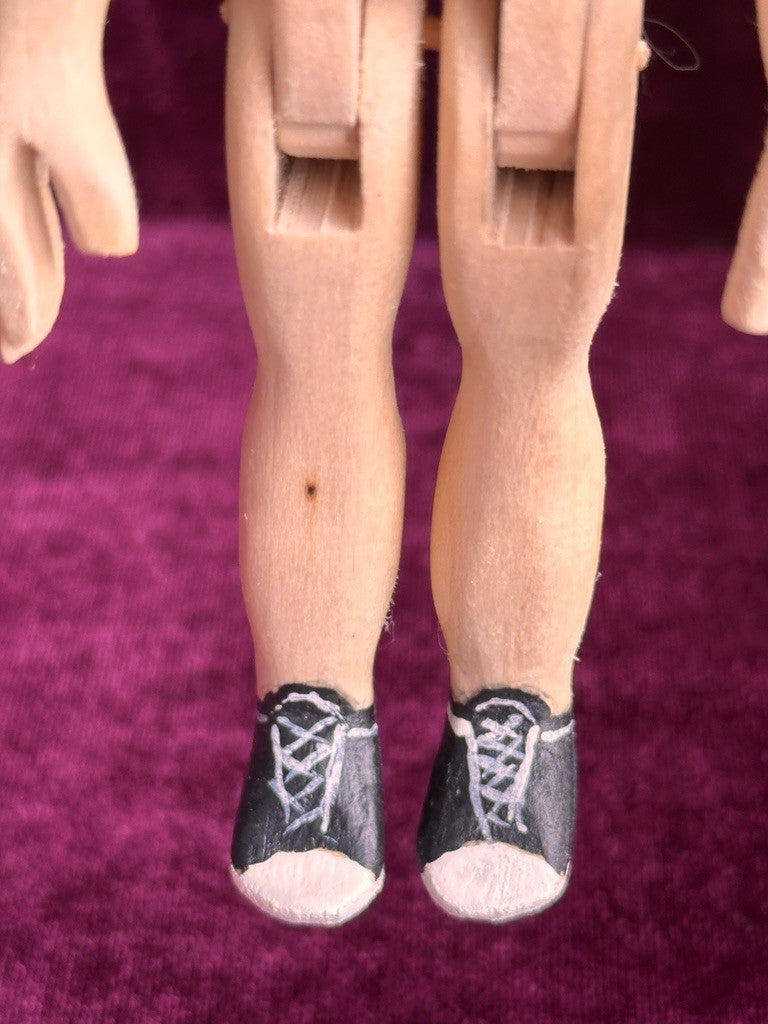 Collectible Handcarved Wooden Hitty's Friend Boy Doll By Artist Connie Hardt