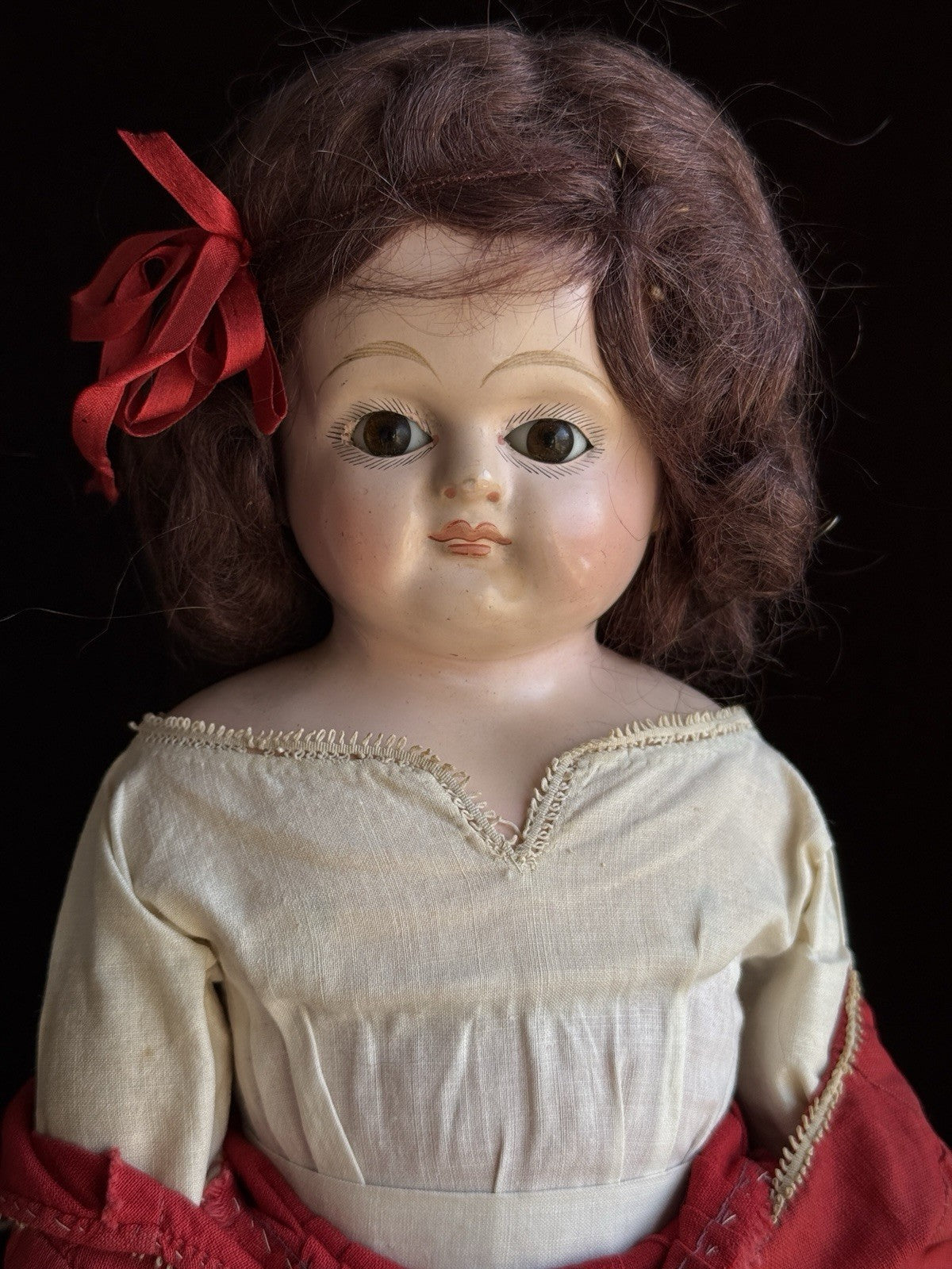 Antique German 18” Papier Mache Doll with Glass Eyes