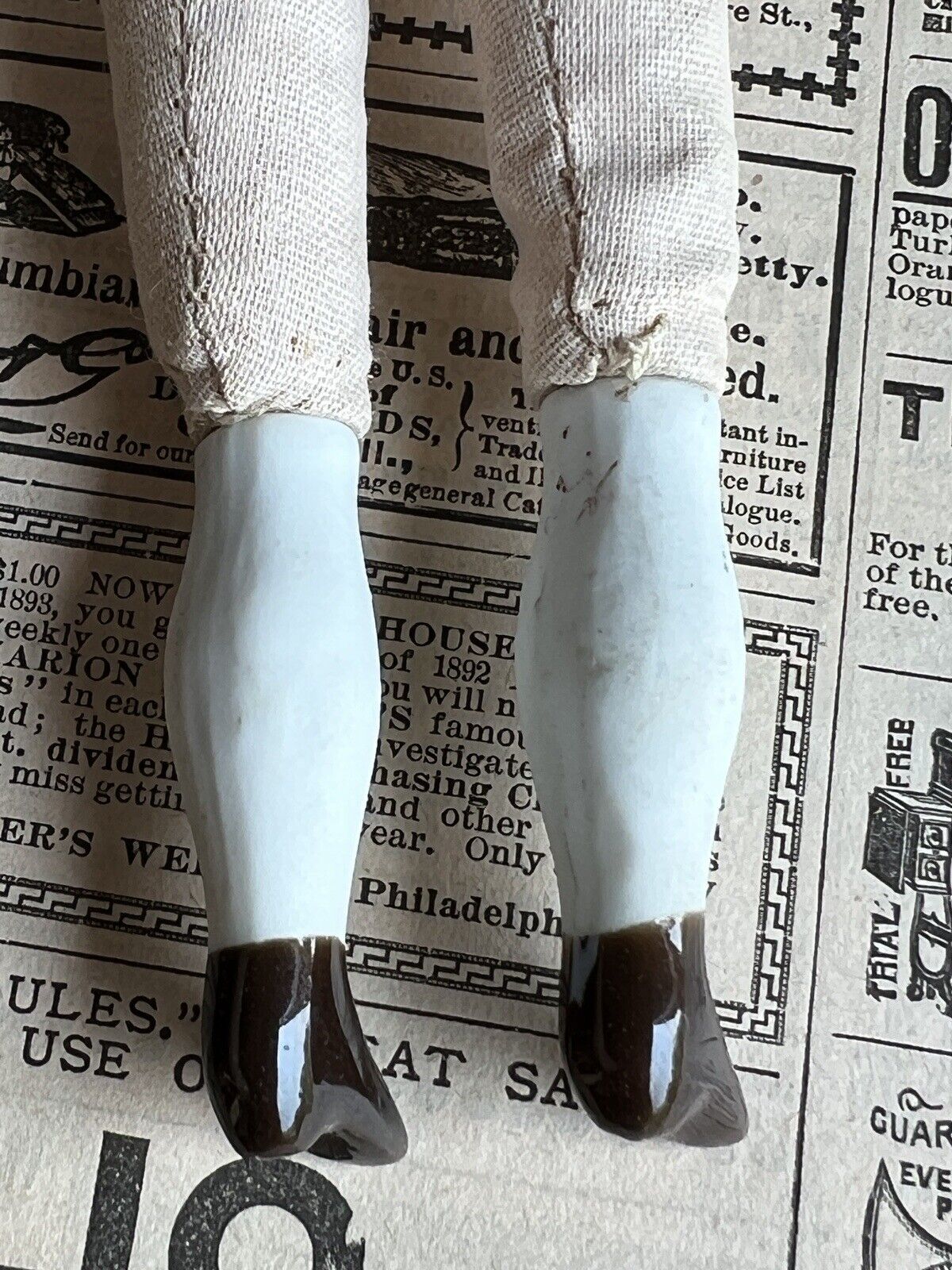Antique German 9” Hertwig Miniature China Shoulder Head Doll