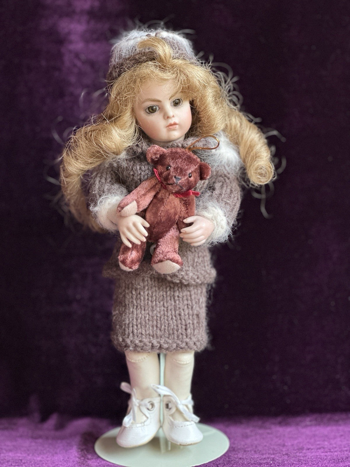 Vintage 9” Artist Reproduction of Antique French Bru Jne Porcelain Leather Doll