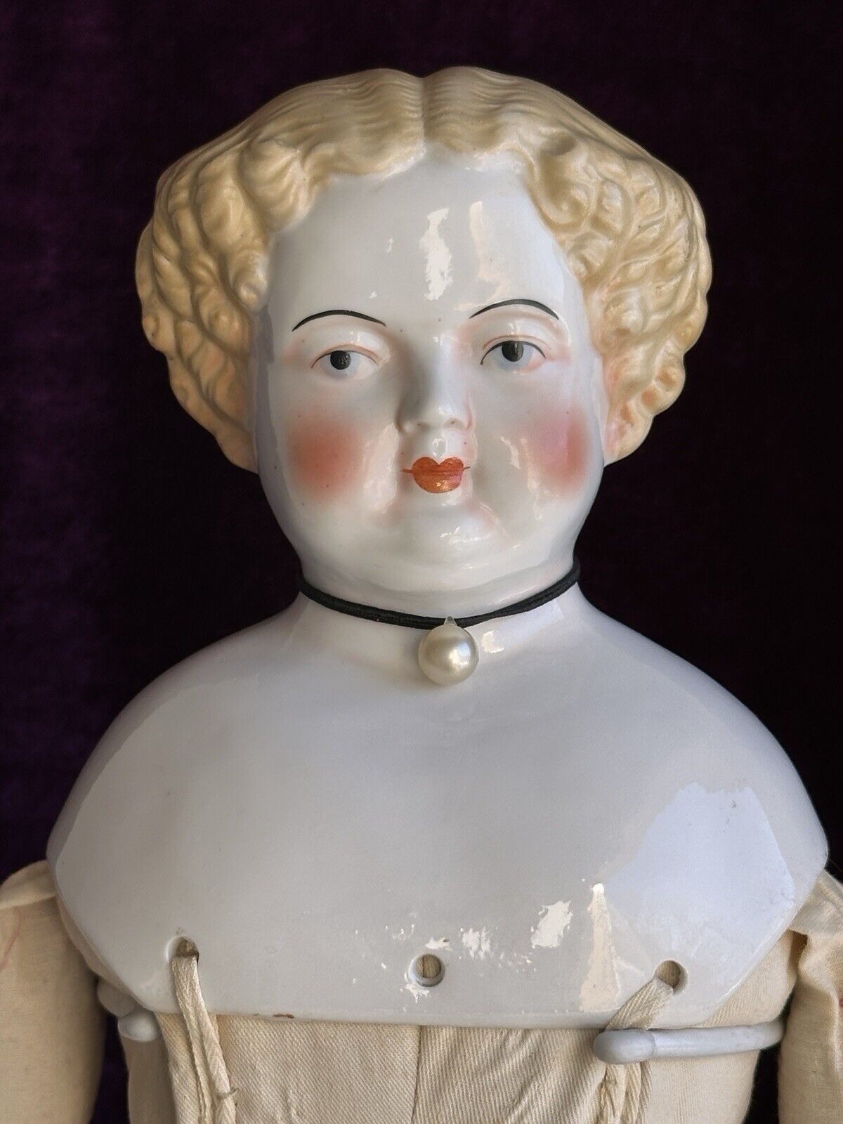 Antique German 11.5” Petite Blonde China Shoulder Head Doll