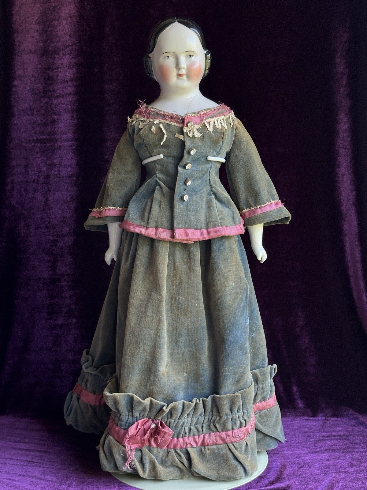 Large Antique German 25” Covered Wagon China Shoulder Head Doll
