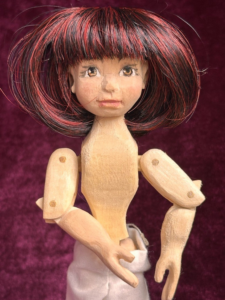 Collectible Handcarved 6.5" Wooden Hitty Girl Doll By Artist Connie Hardt
