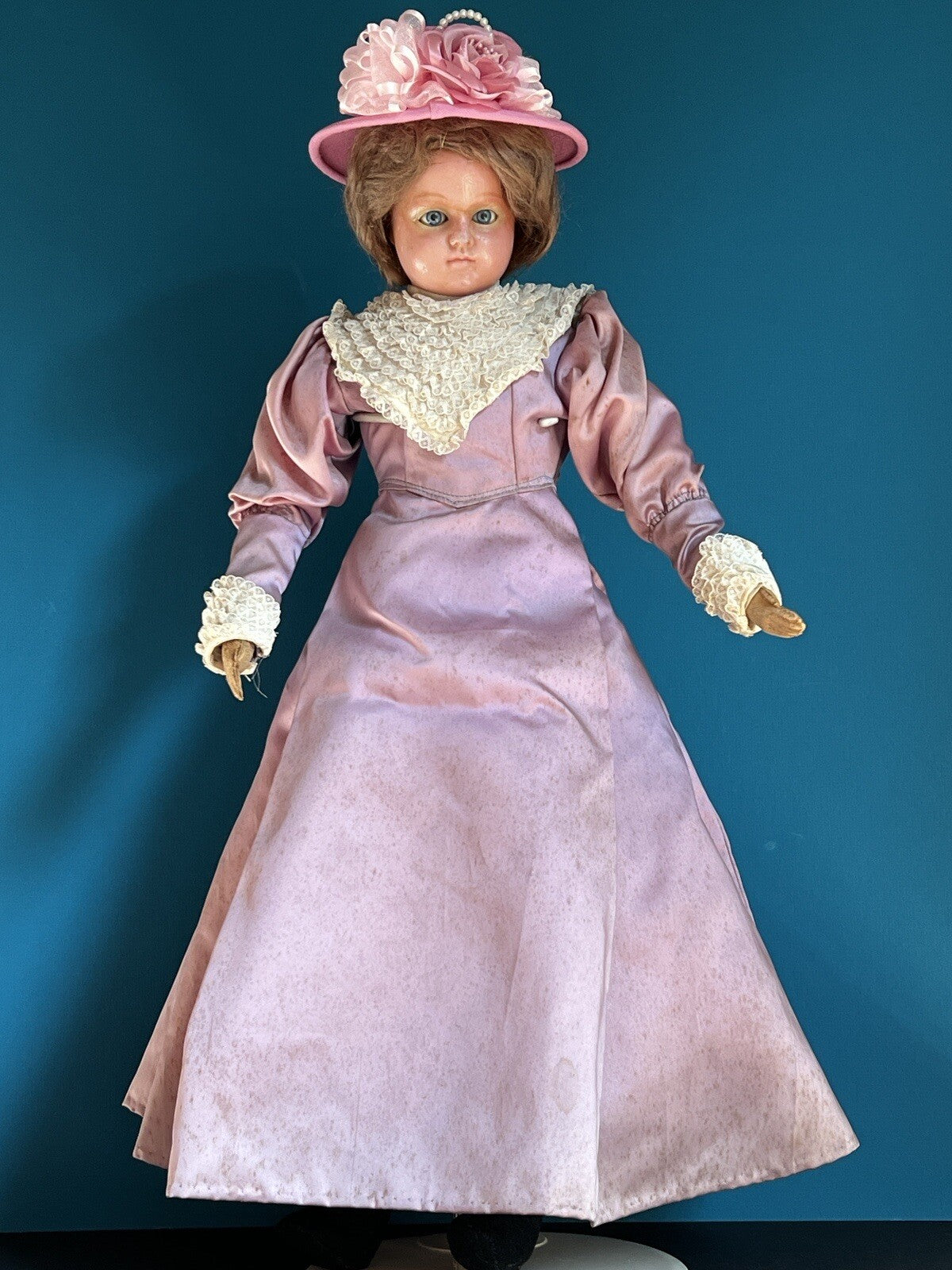 Antique German 23” Wax Over Papier Mache Sleepy Eye Fashion Doll