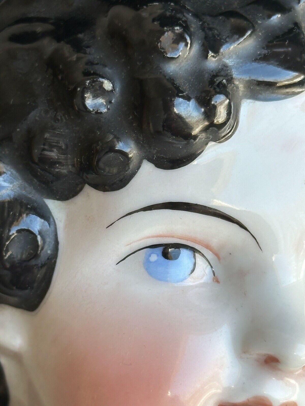 Antique German 26” Dolly Madison China Shoulder Head Doll with Molded Bow