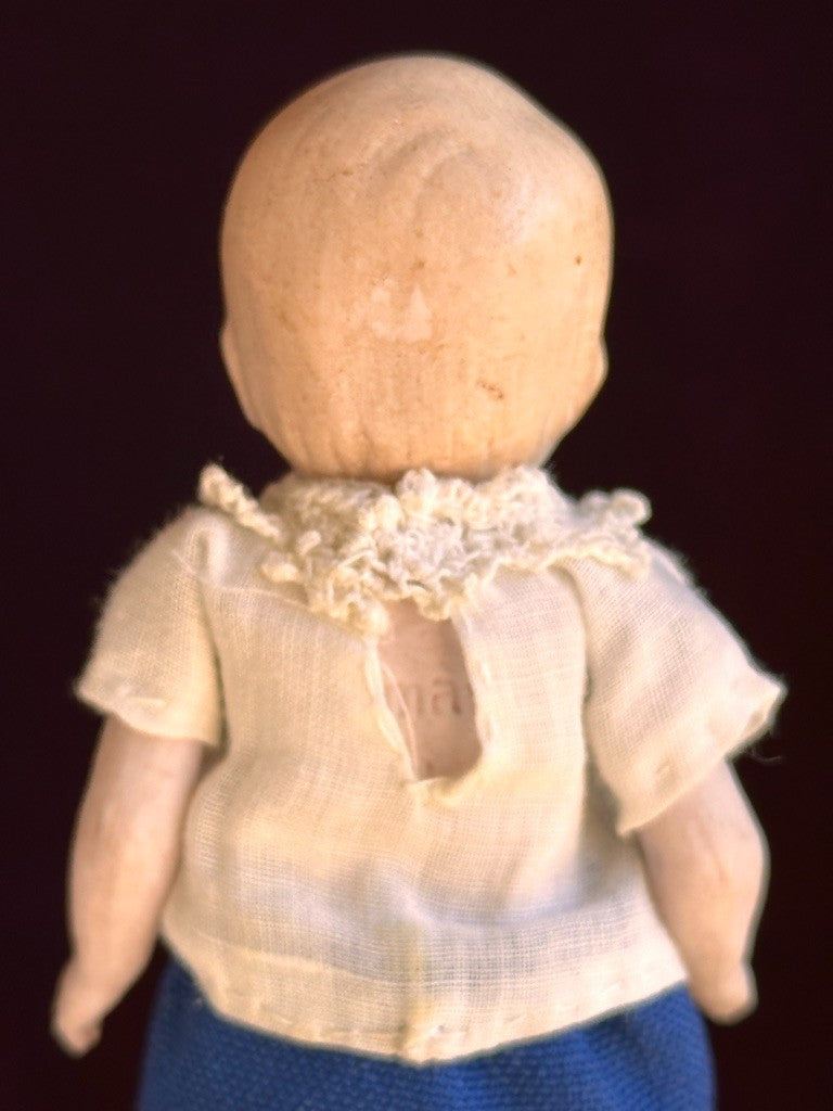 Antique German 4.375” All Bisque Boy Doll with Molded Hair