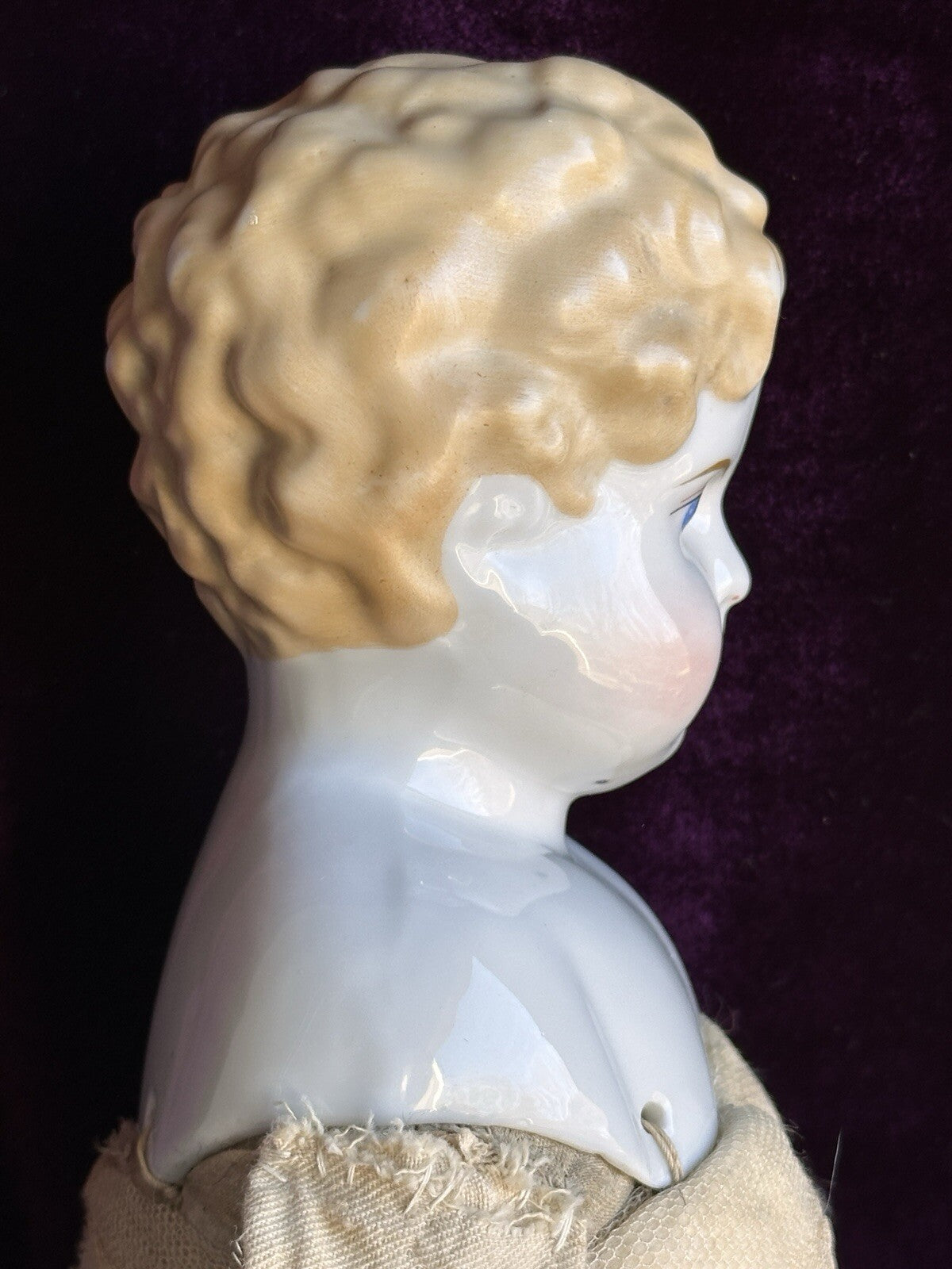 Large Antique German 24” Exposed Ears Blonde China Head Doll