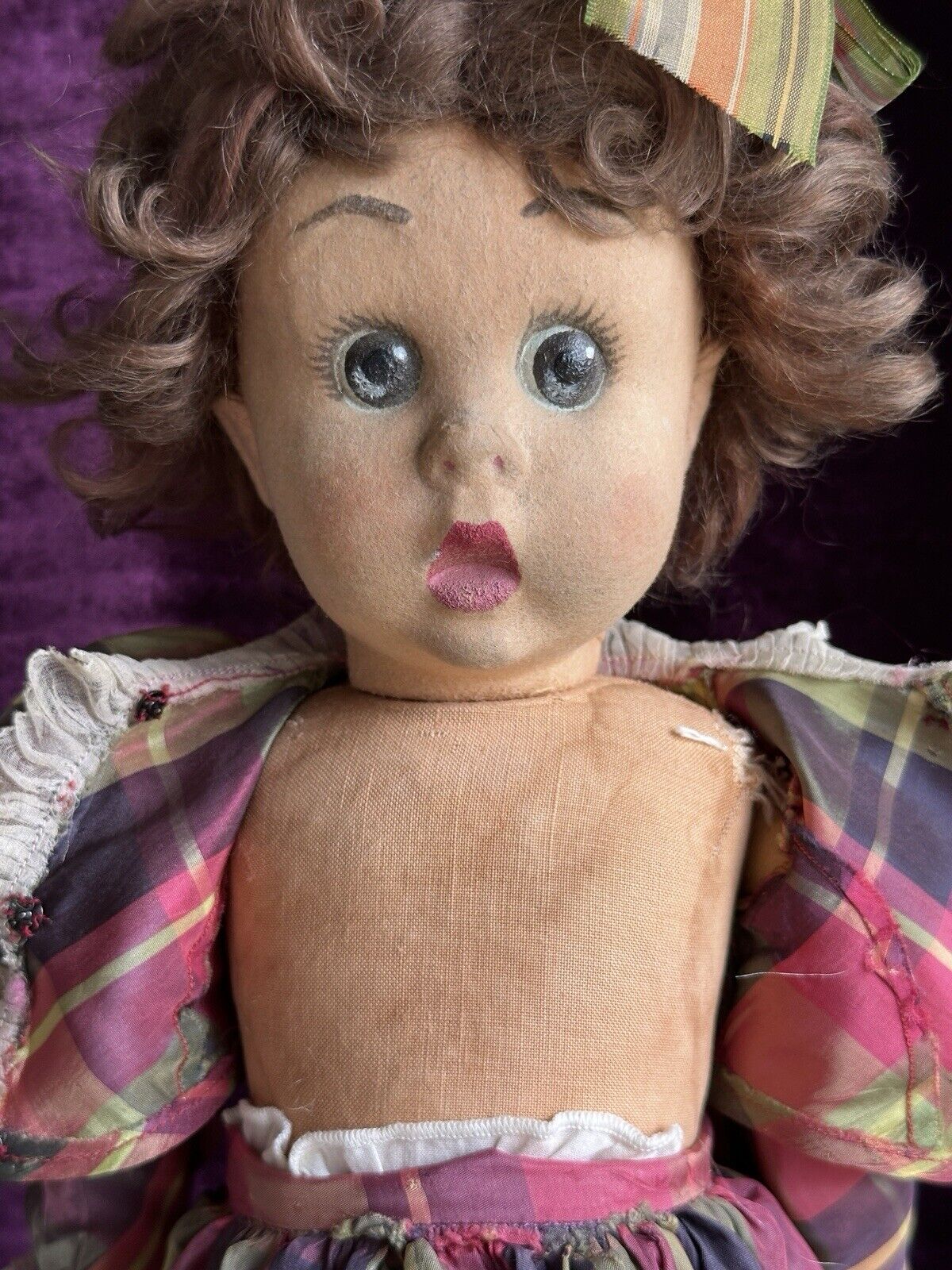 Rare Vintage Italian 20” Original Lenci Googly Eyes Felt Doll Tagged Outfit